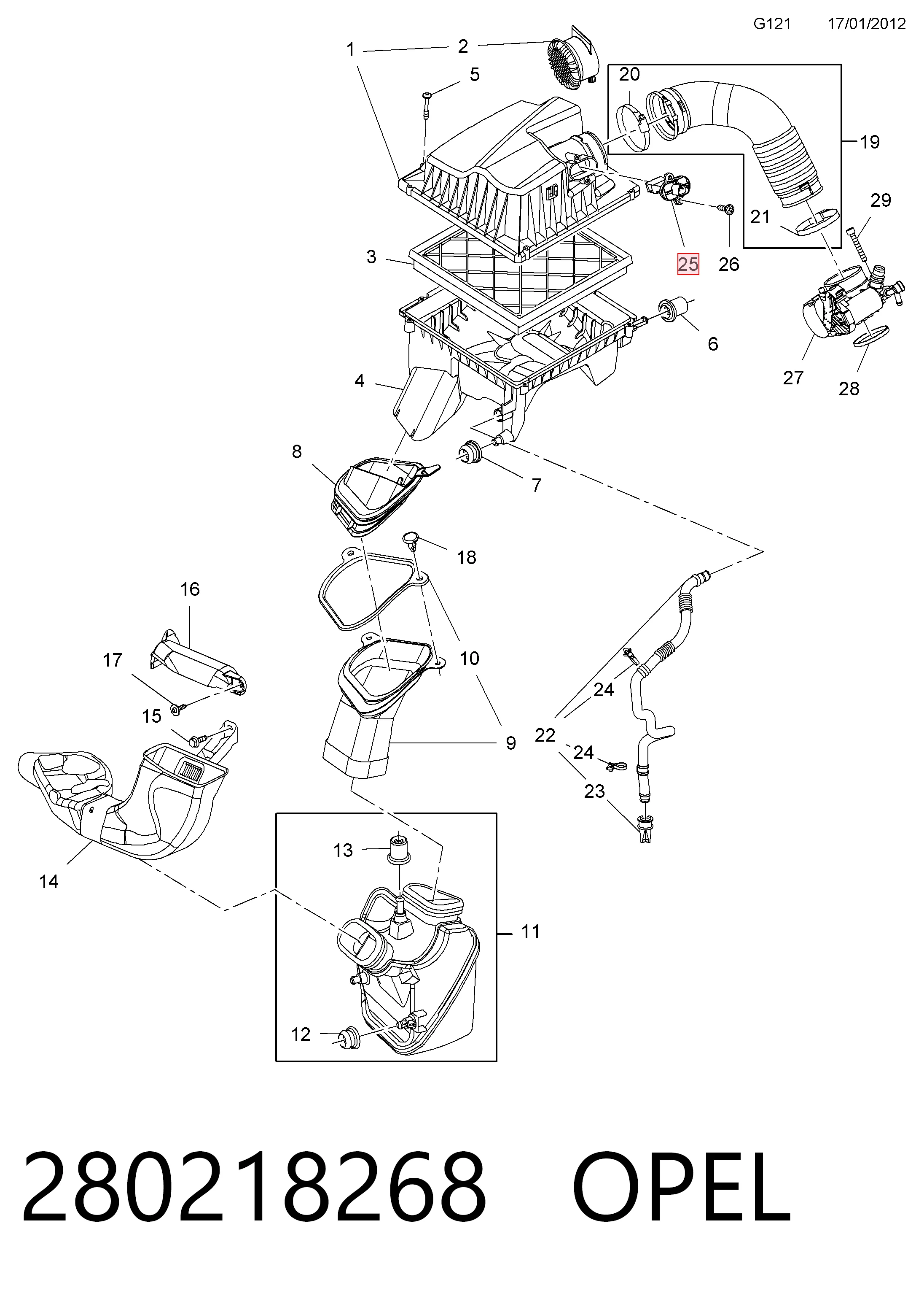 280218268 Opel Sensor de flujo de aire