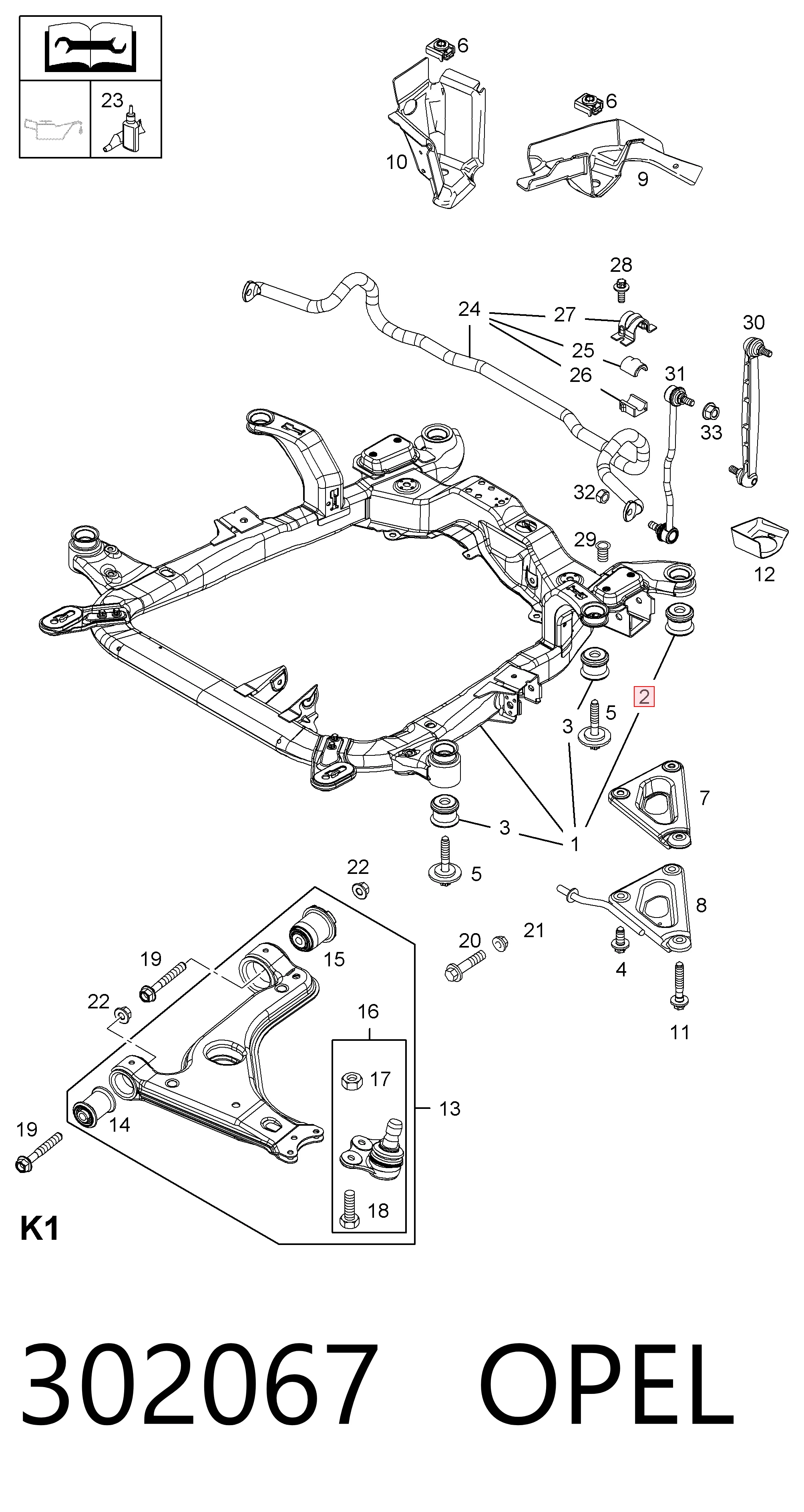 302067 Opel Buje silencioso del subchasis delantero