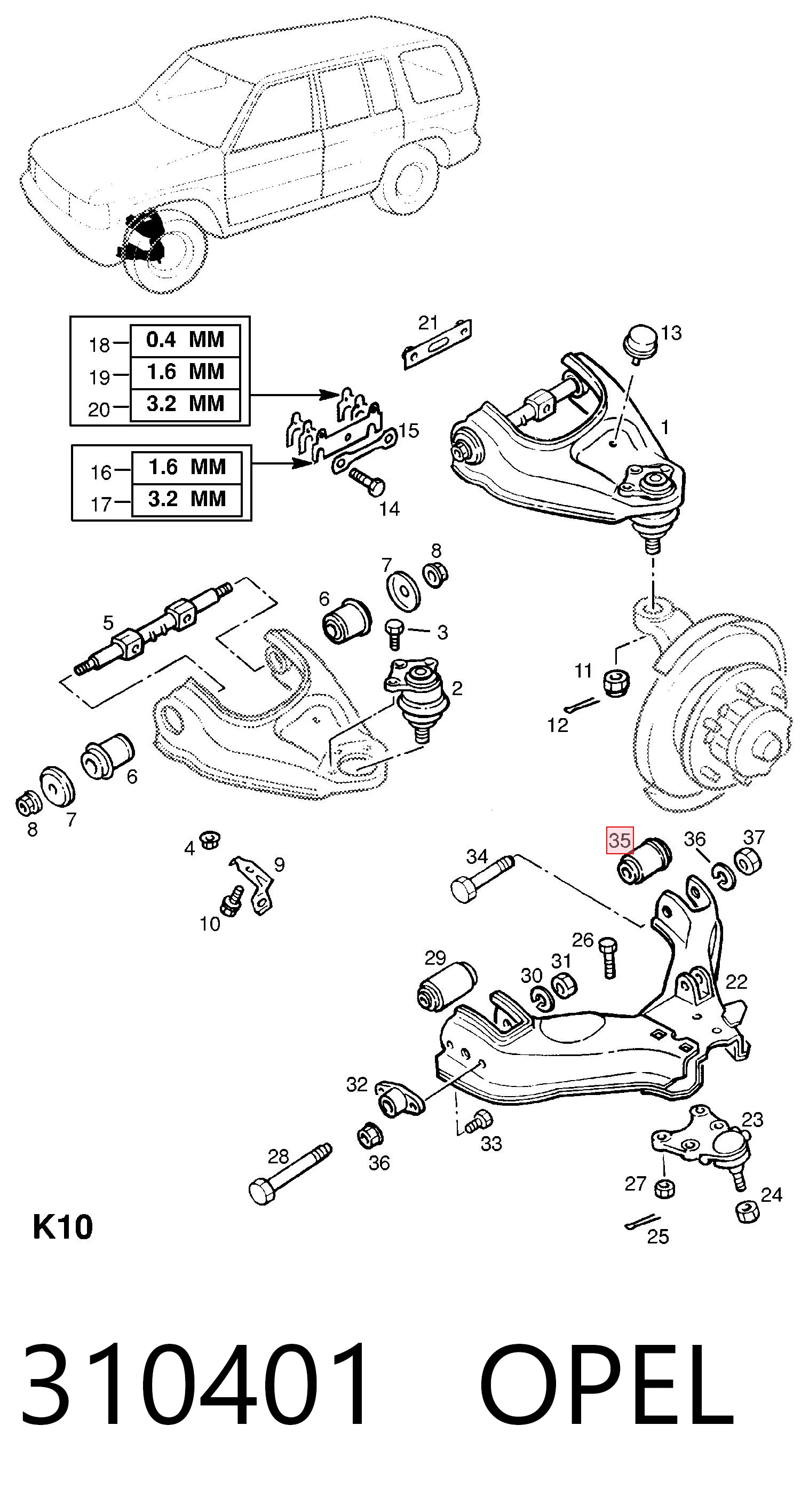 Buje delantero inferior del brazo de suspensión 310401 OPEL