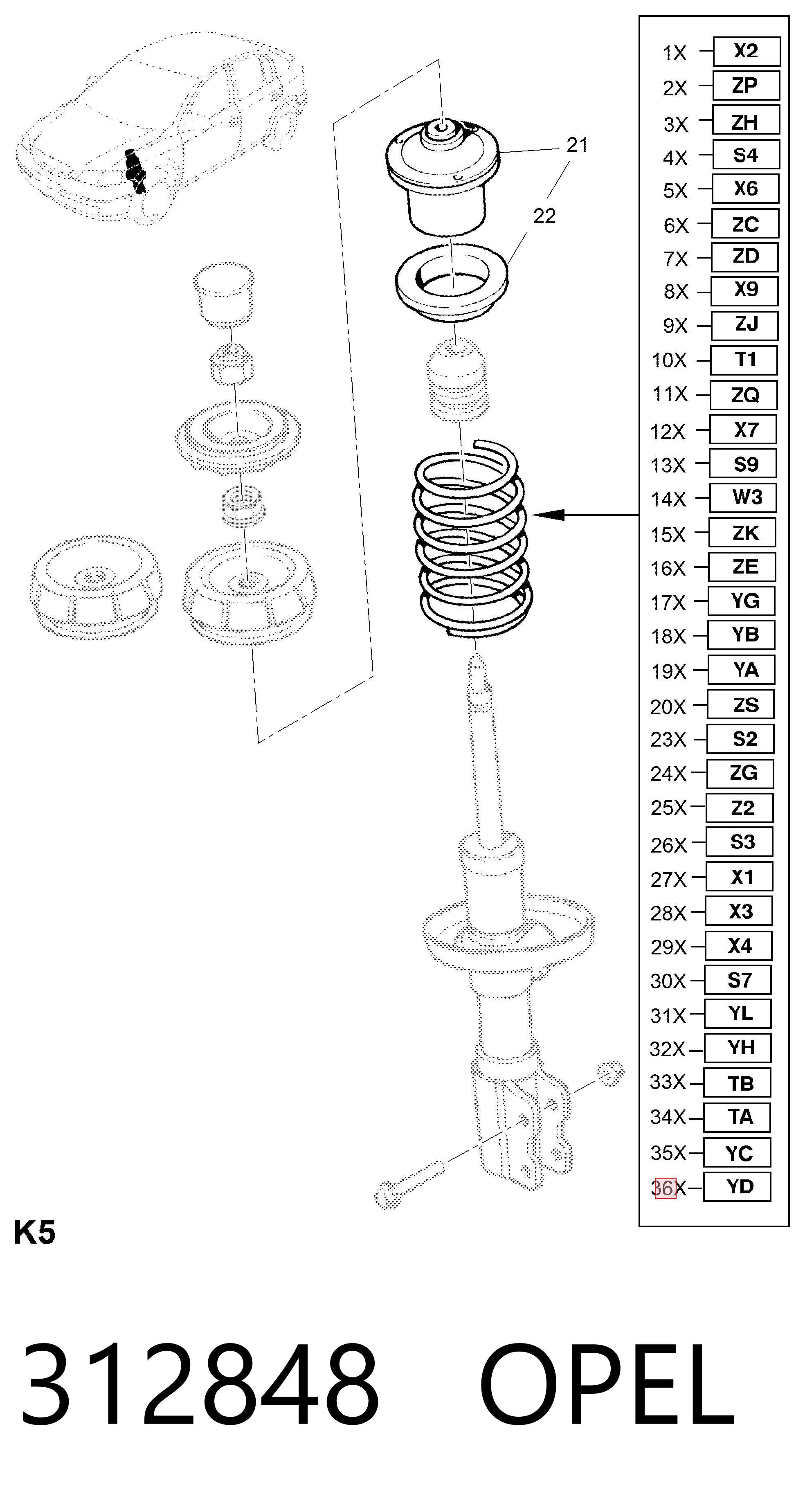 312848 Opel Muelle delantero