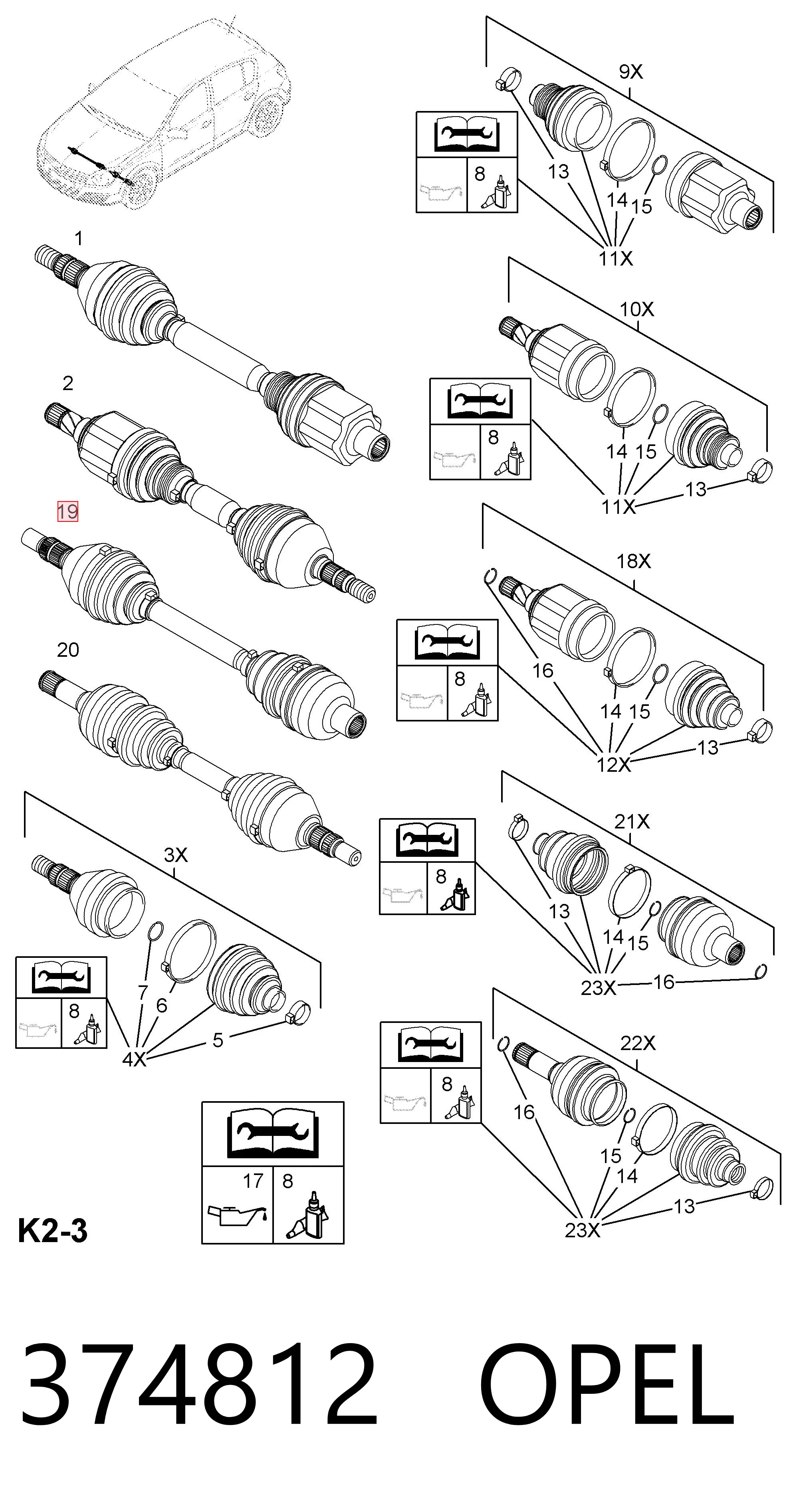 Semieje delantero derecho 374812 OPEL