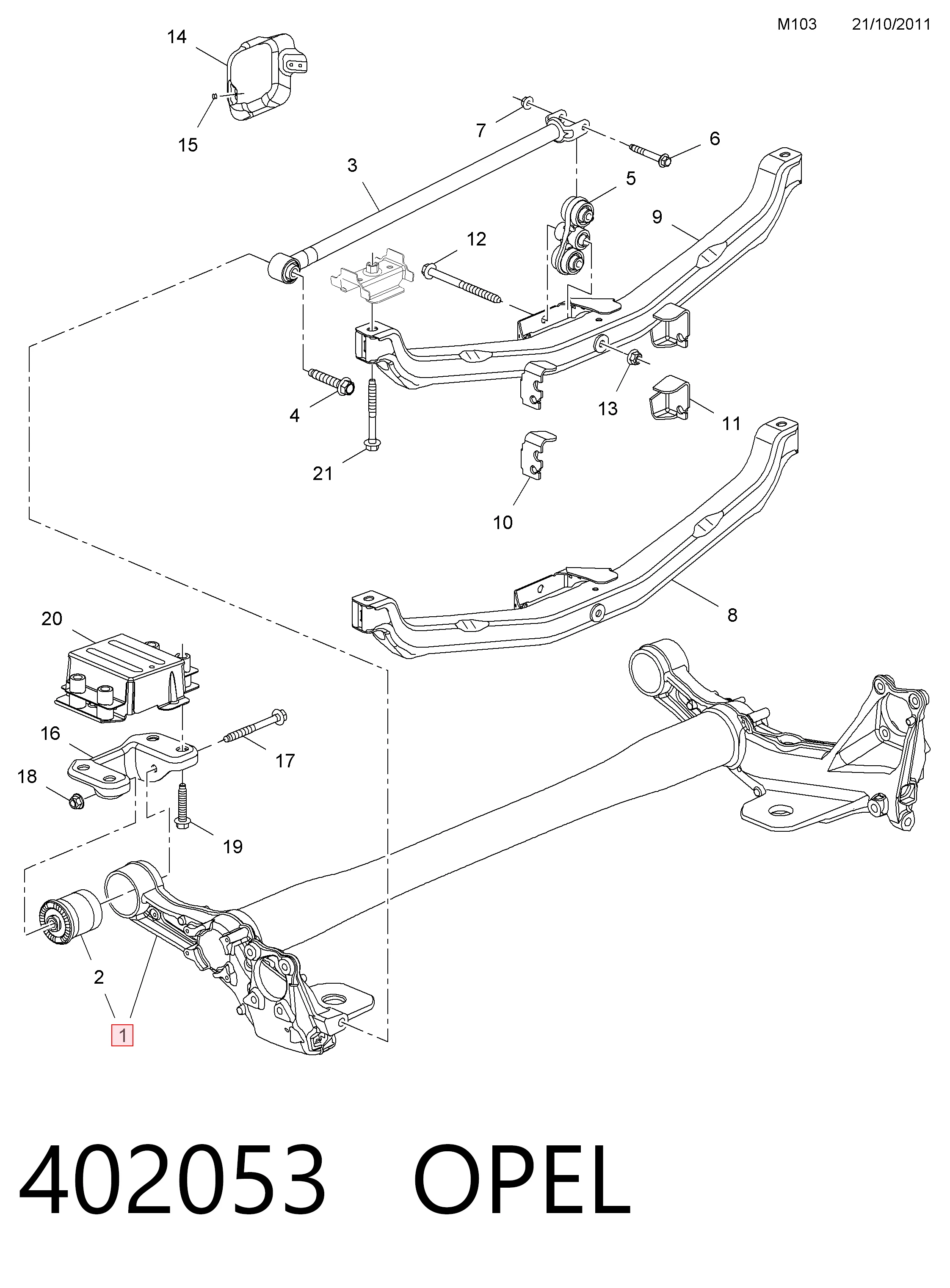 Puente trasero para Opel Astra J 69