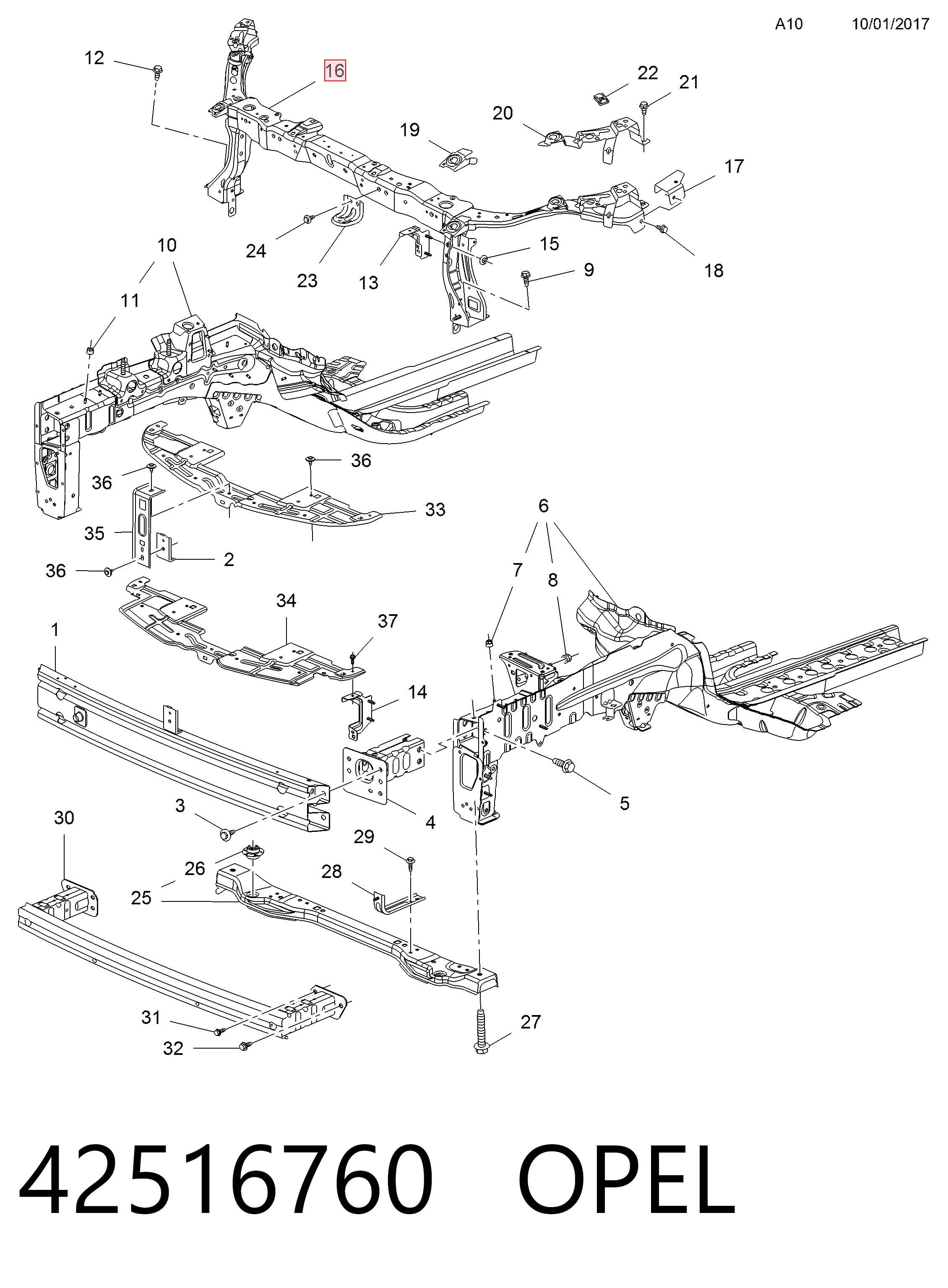 Panel de soporte del radiador y montaje de faros Opel Mokka I SUV (J13) (2012 - 2019) precio, desde 114,34 EUR