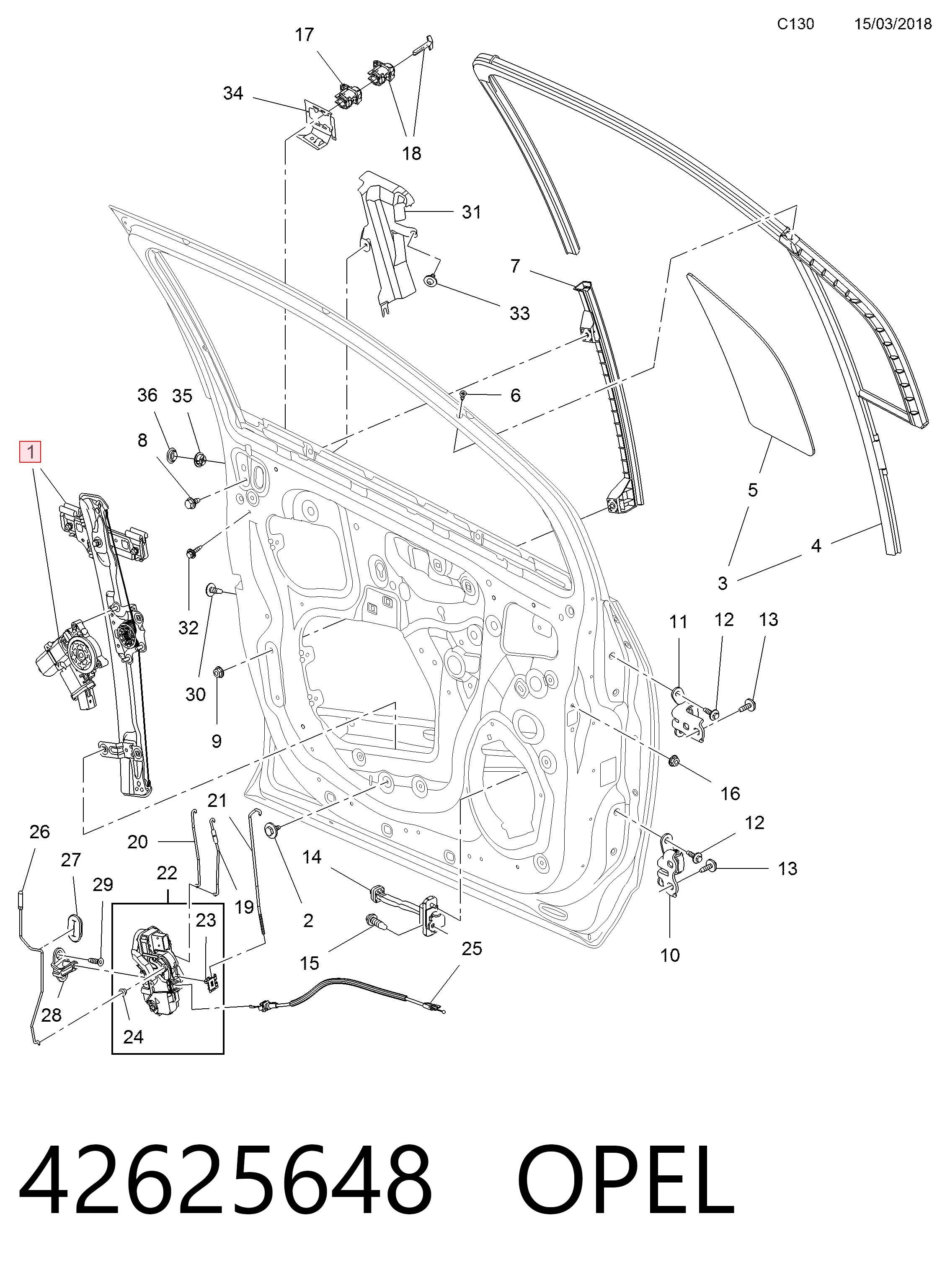 Mecanismo de elevalunas delantero derecha Opel Mokka I SUV (J13) (2012 - 2019) precio, desde 62,44 EUR