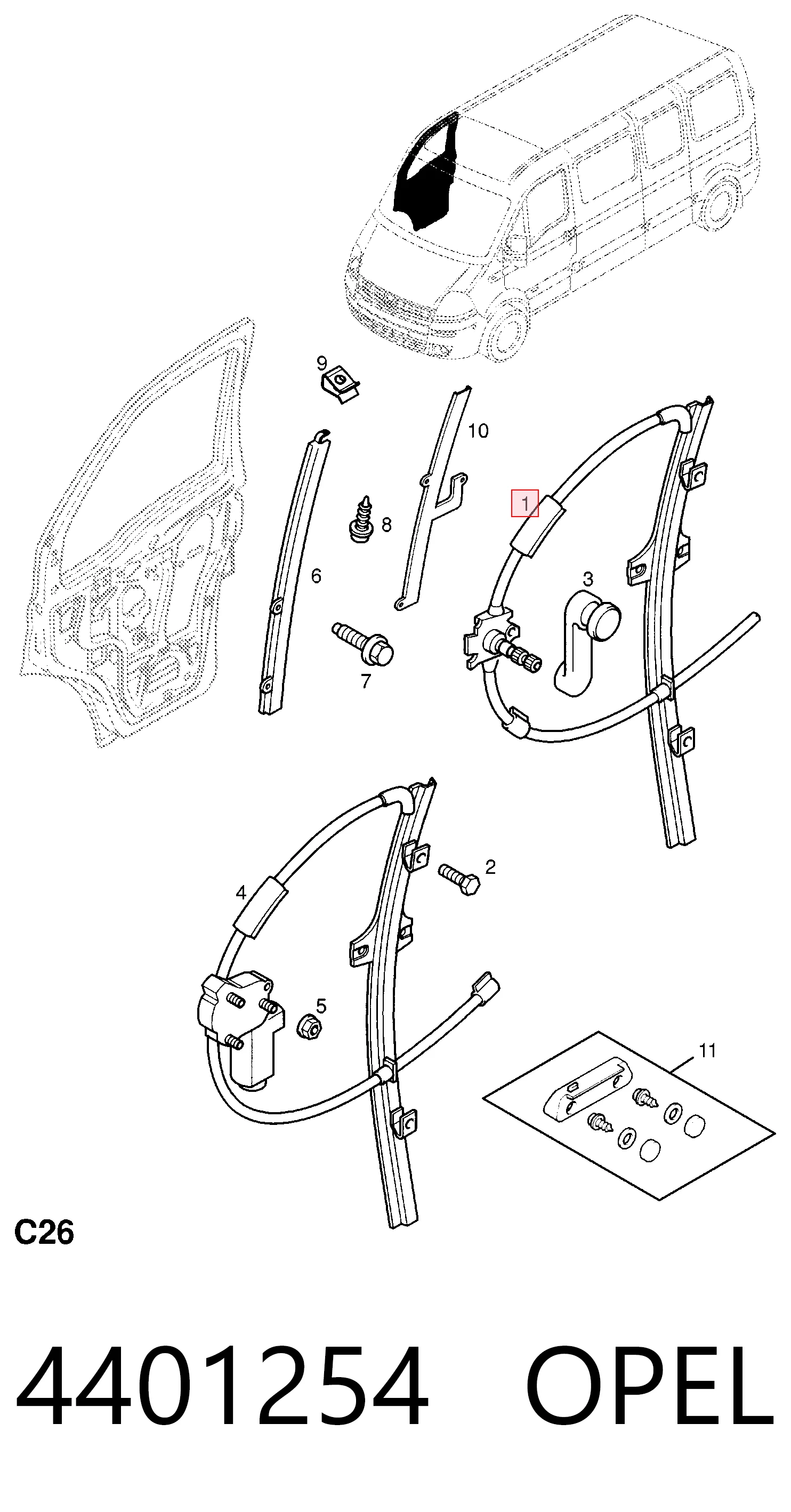 Mecanismo de elevalunas de la puerta delantera izquierda 4401254 OPEL