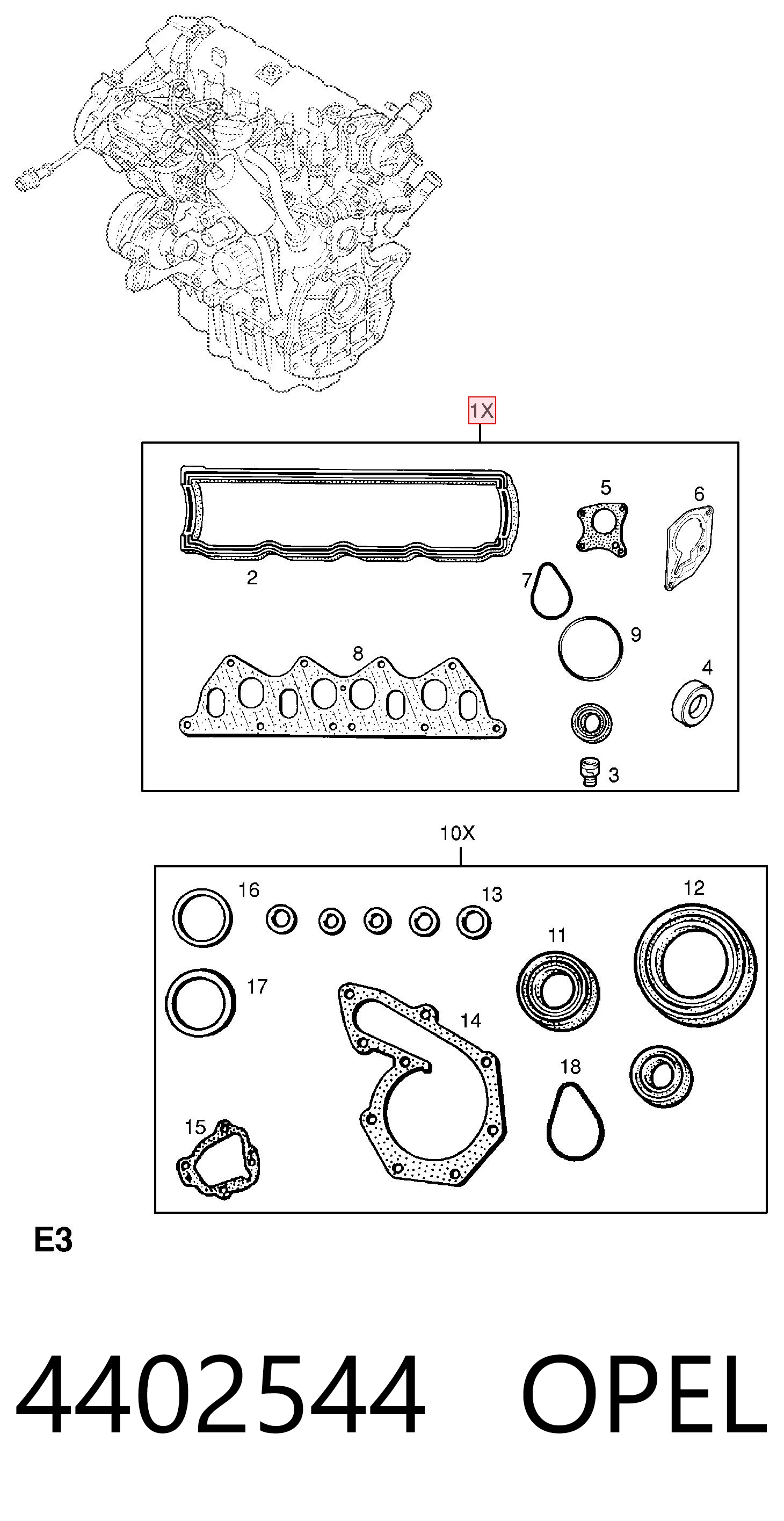 Juego de juntas superiores de motor D3275200 Glaser