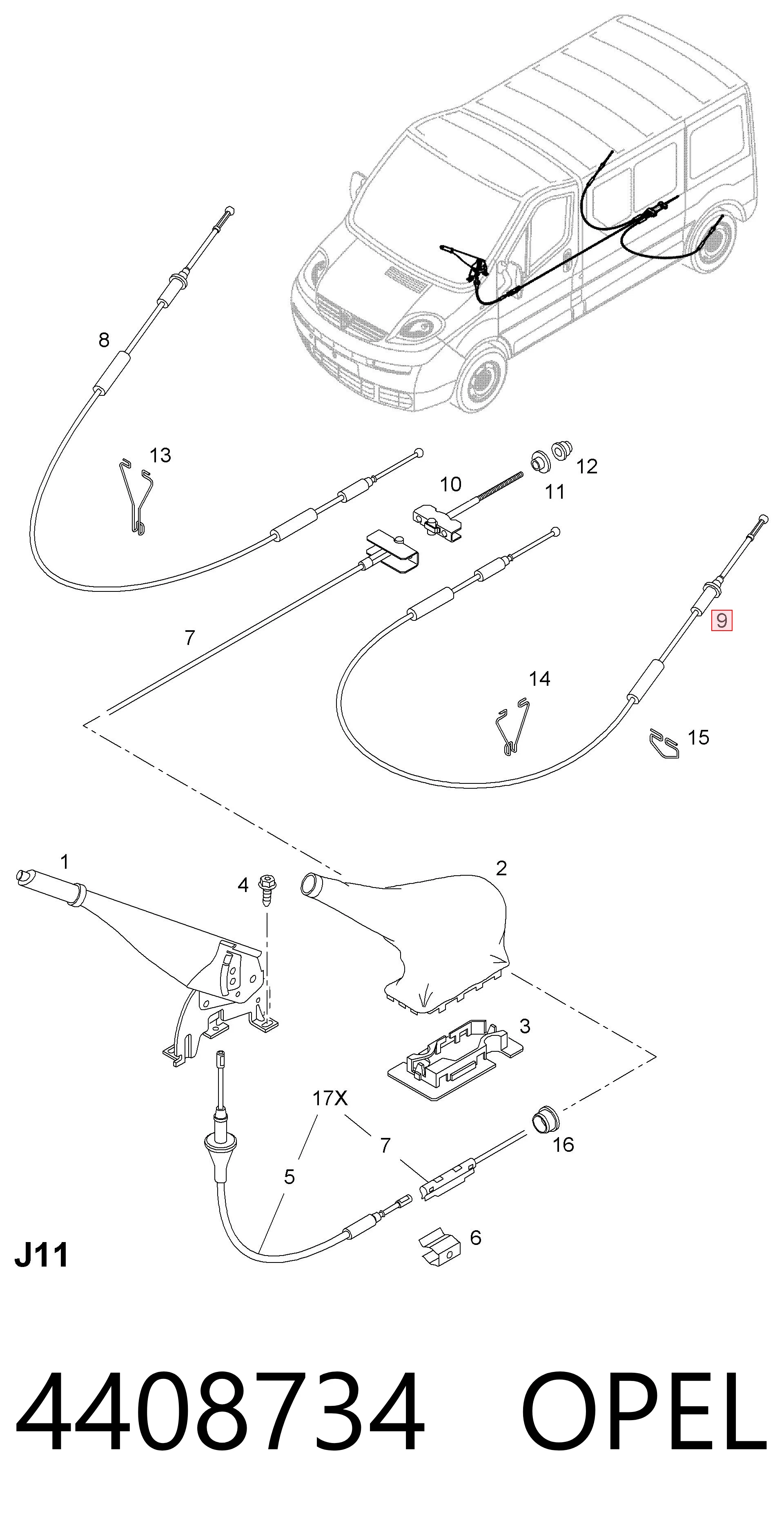 Cable de freno de mano trasero izquierdo 4408734 OPEL