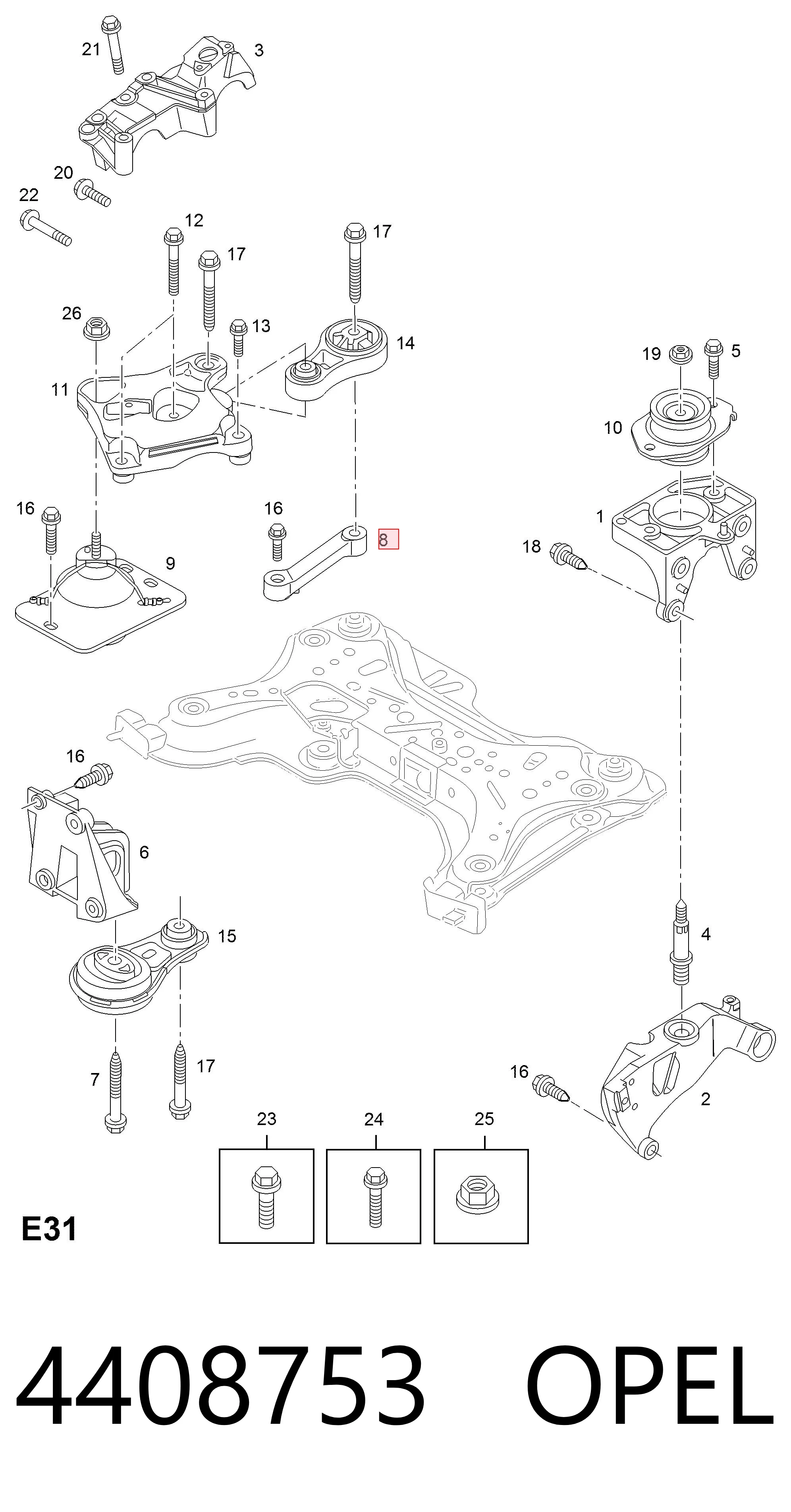 Soporte derecho del motor 4408753 OPEL