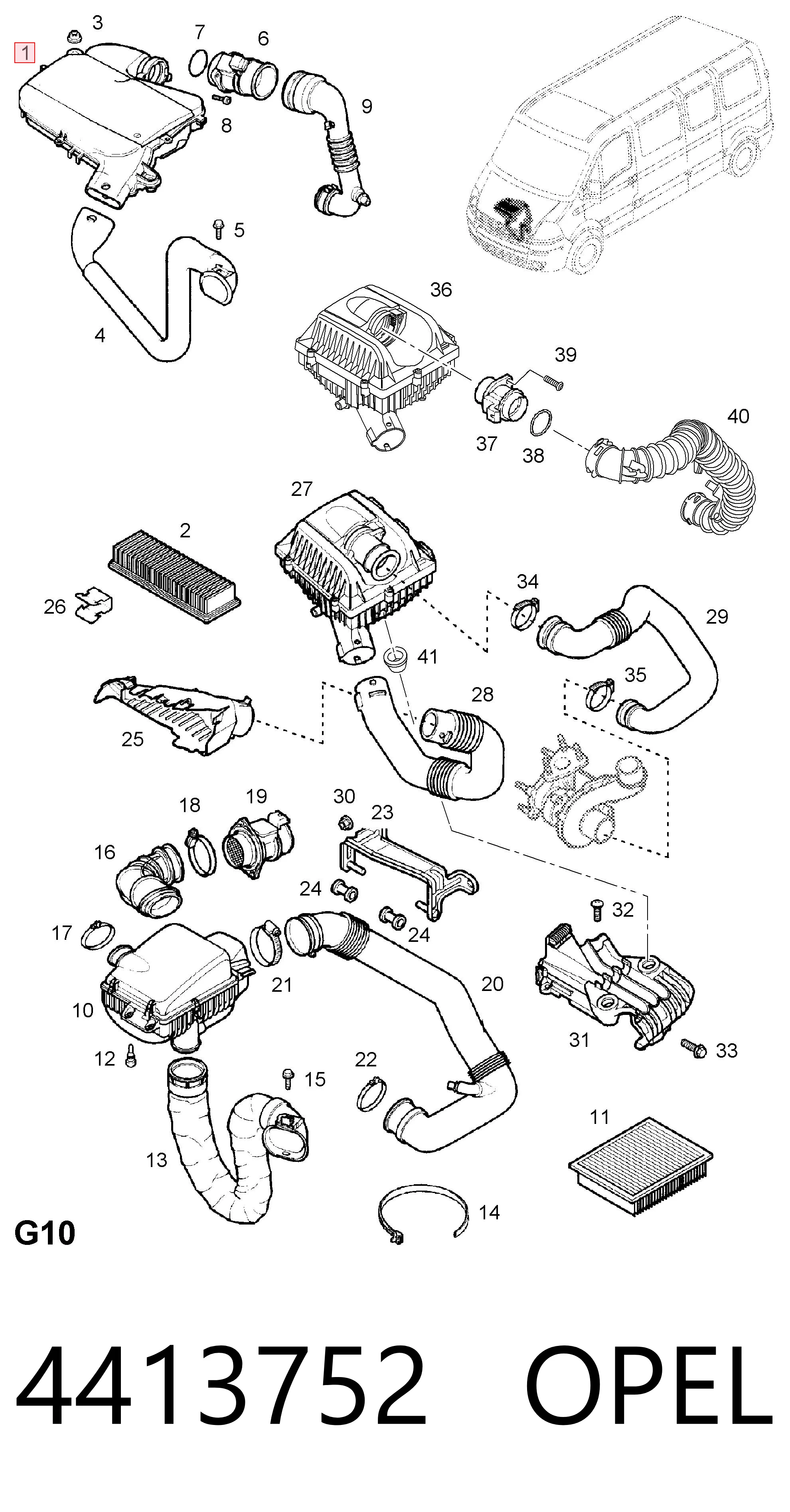 Caja del filtro de aire 4413752 OPEL