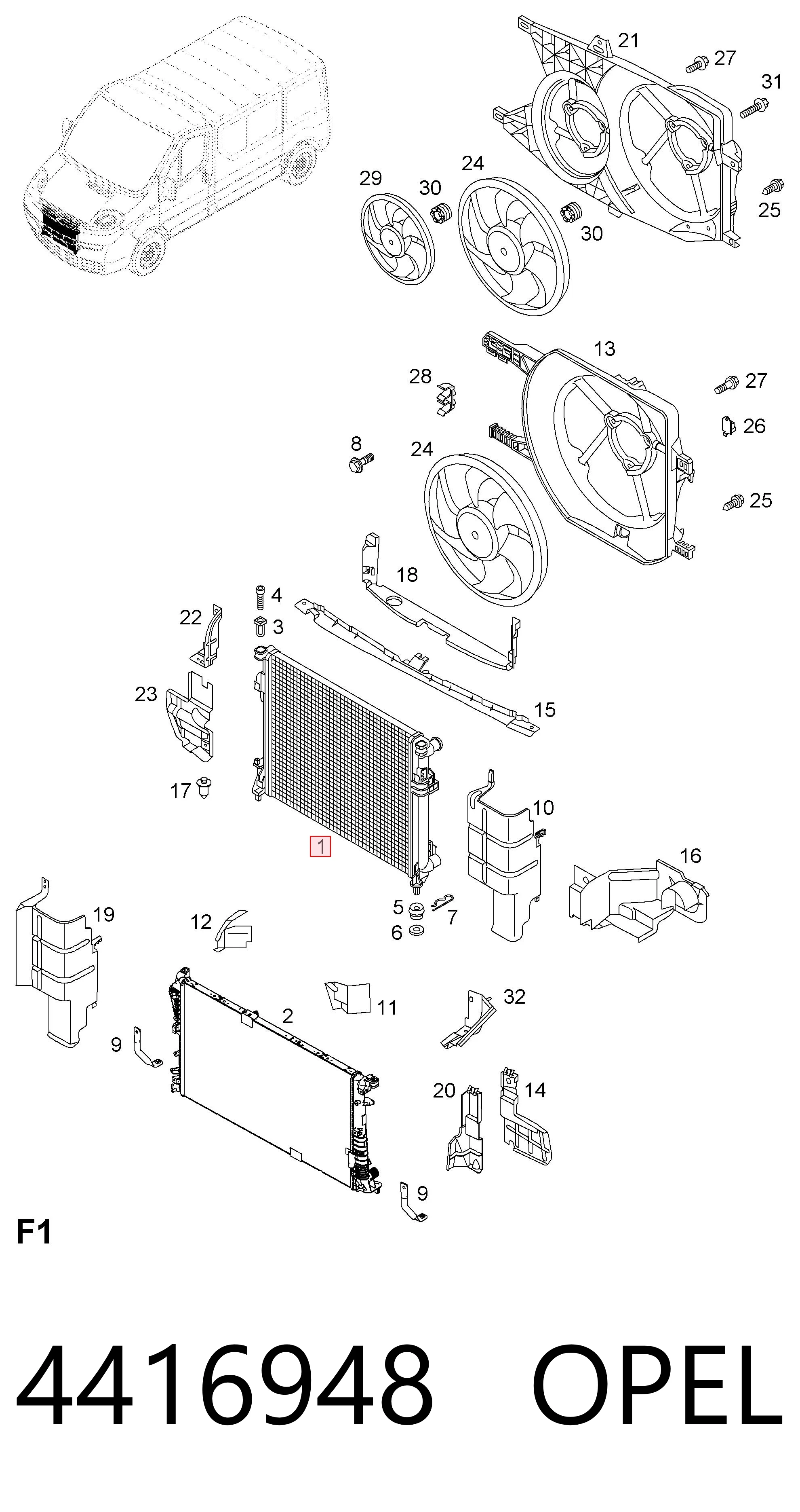 Radiador de refrigeración del motor 4416948 OPEL
