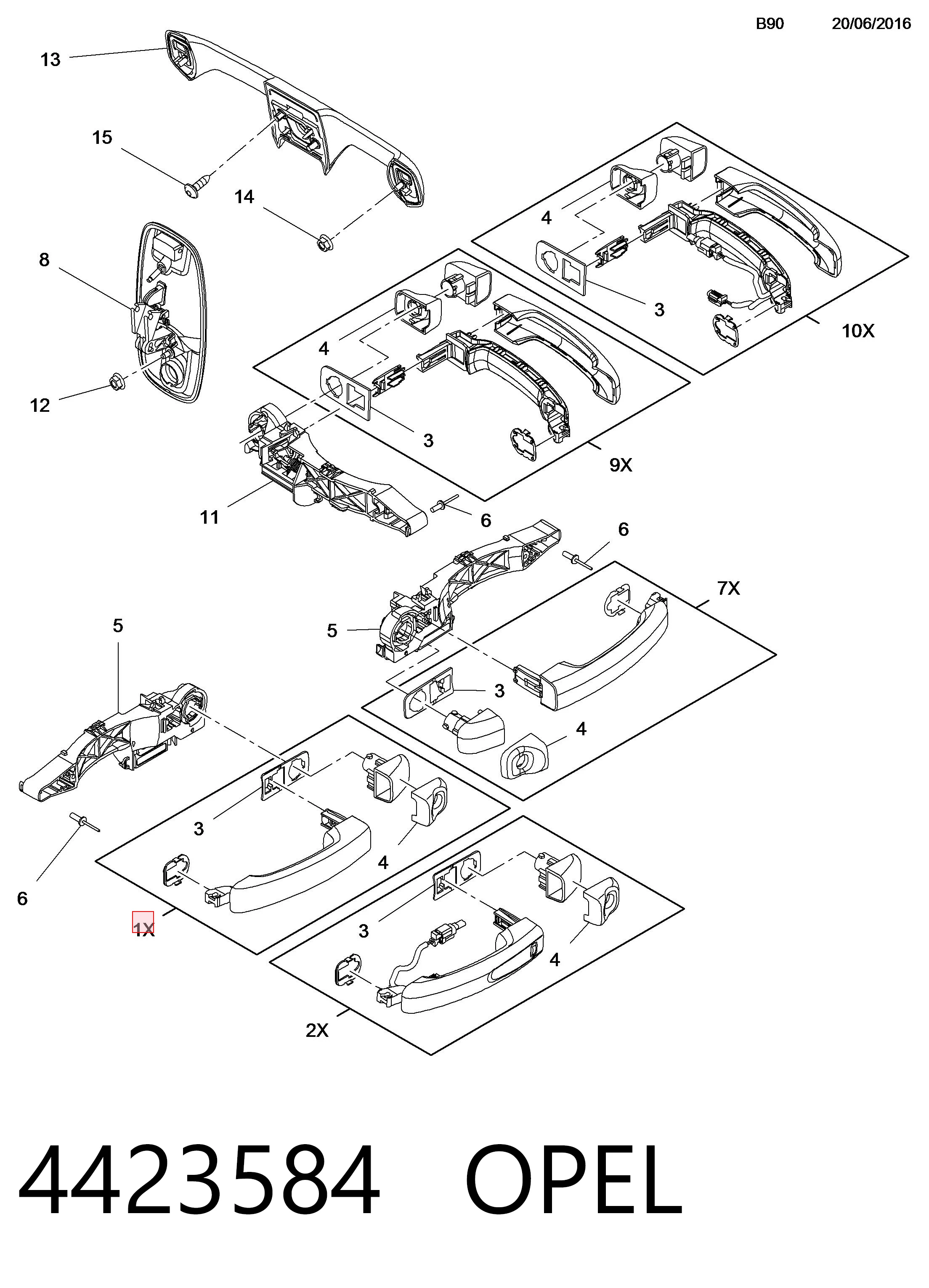4423584 Opel Manecilla de puerta exterior delantero