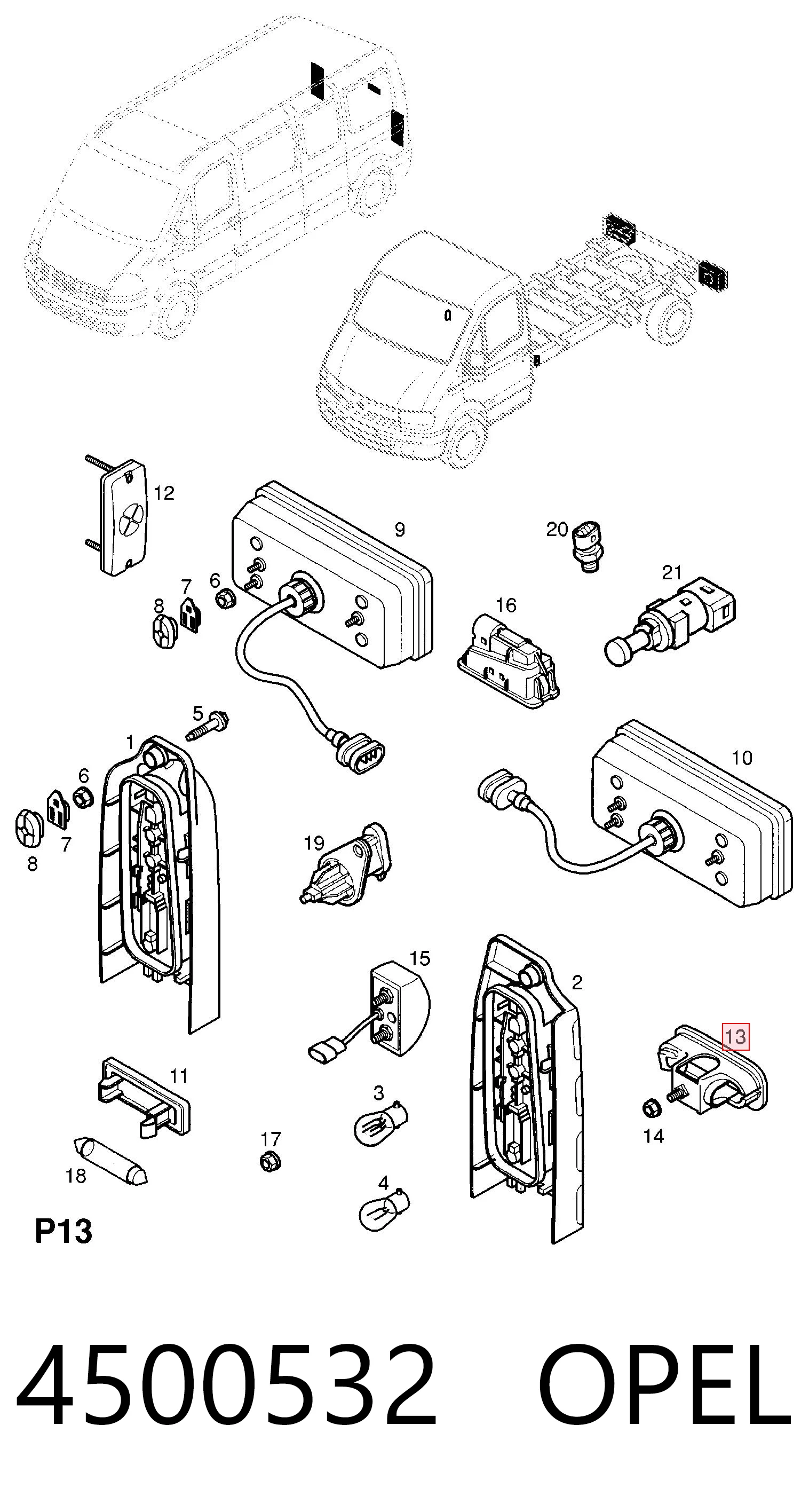 4500532 Opel Luz central de freno
