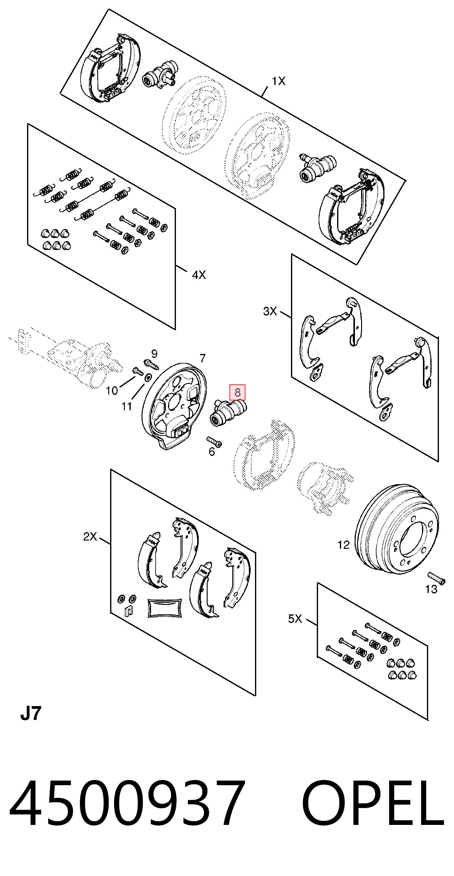 Cilindro de freno de rueda trasera 4500937 OPEL