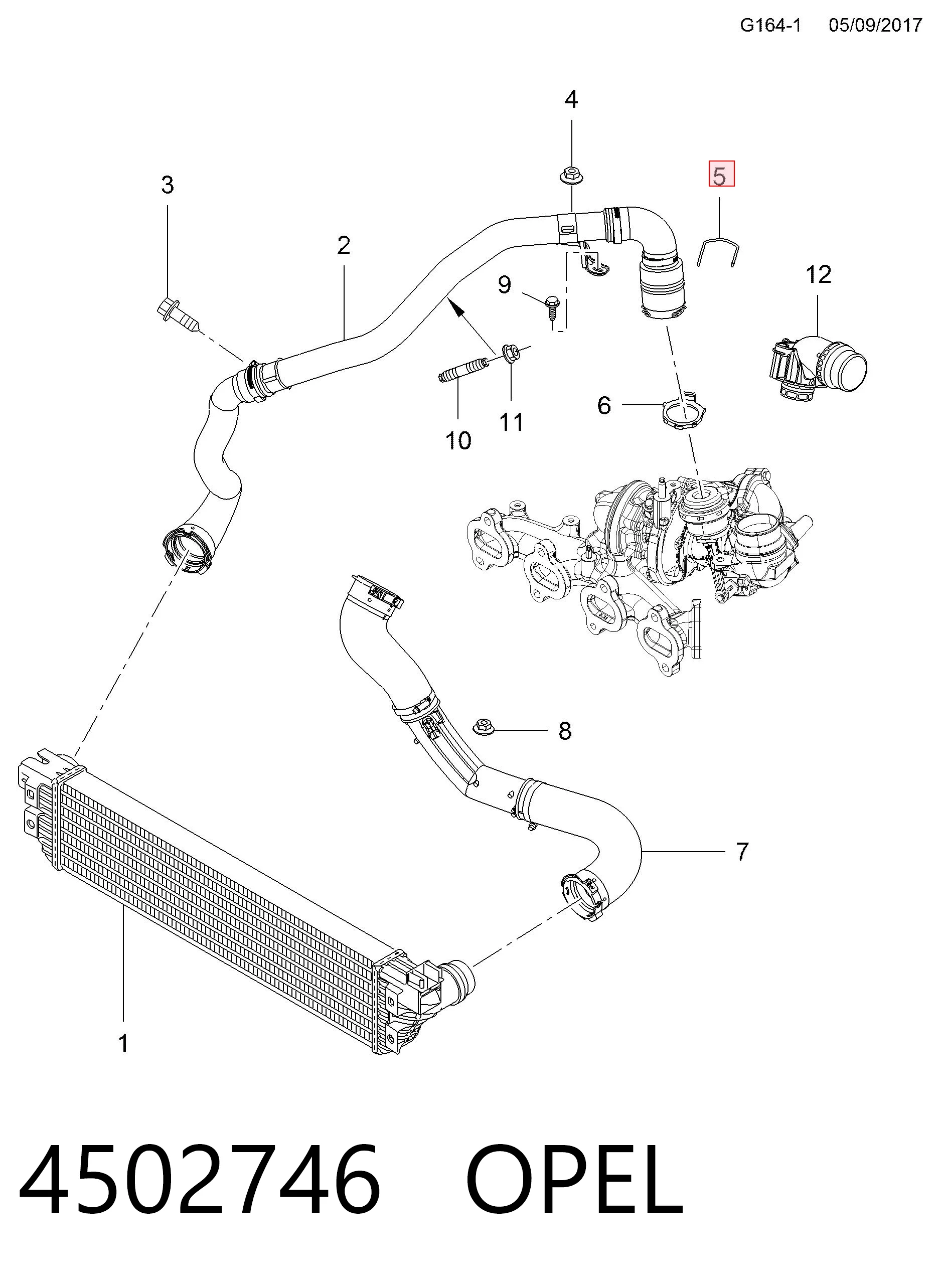 Abrazadera de tubo del intercooler 4502746 OPEL