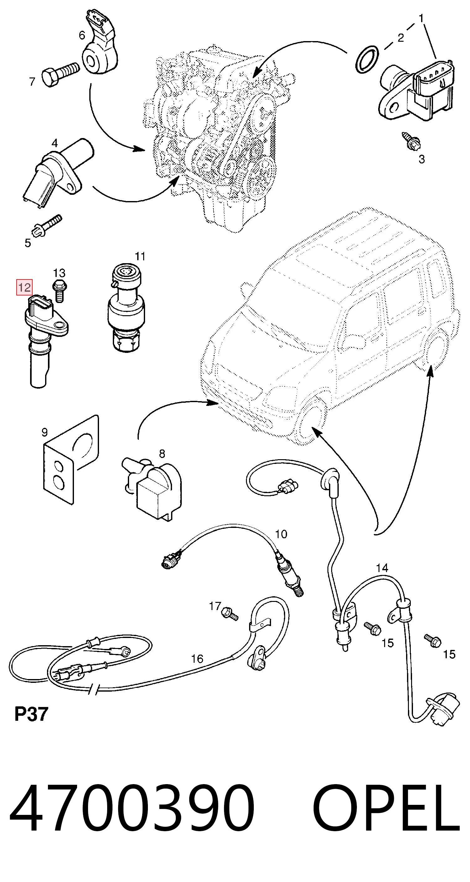 4700390 Opel Captador de velocidad