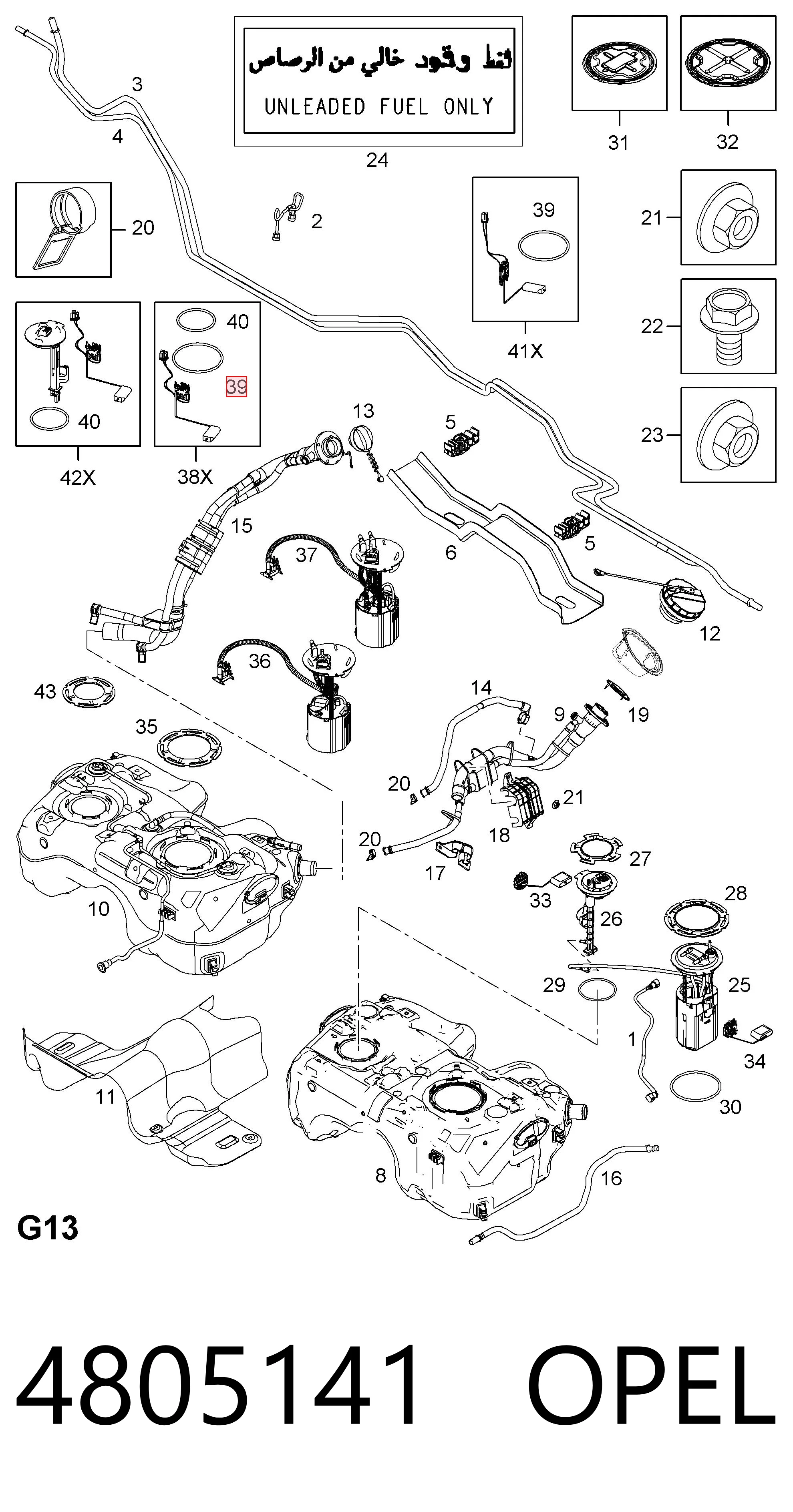 Junta del sensor de nivel de combustible/bomba de combustible (depósito de combustible) 4805141 OPEL