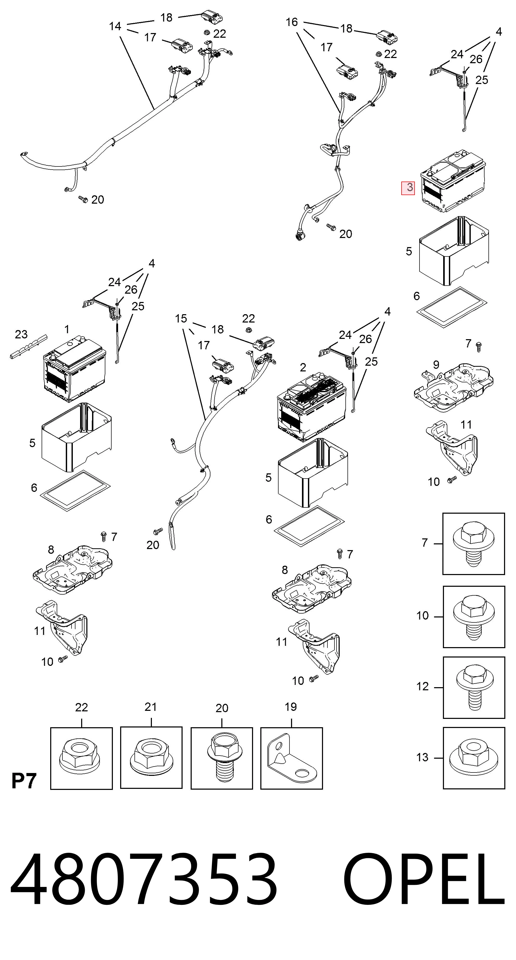 Batería de arranque 4807353 OPEL