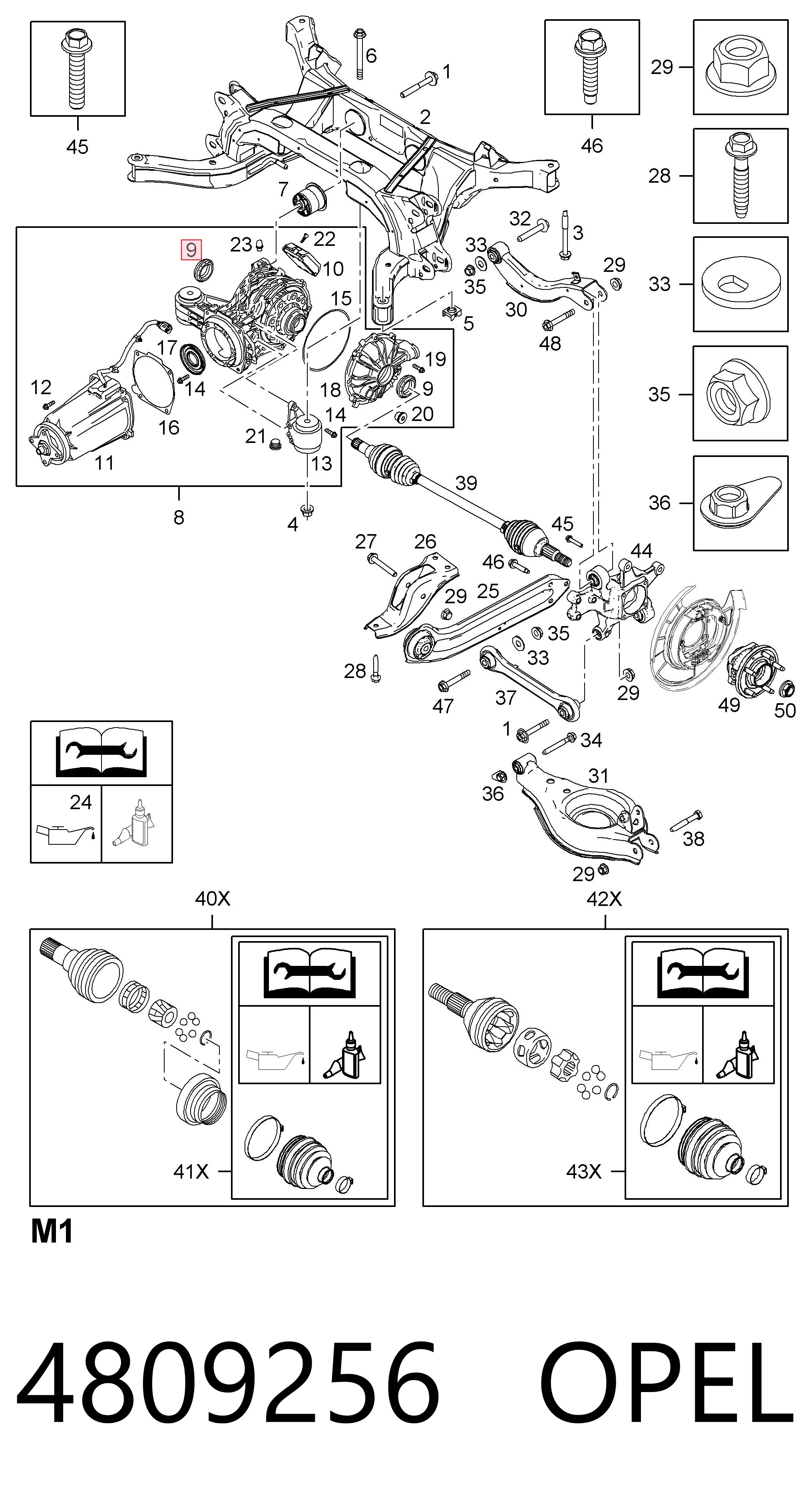 Retén del diferencial del eje trasero 4809256 OPEL