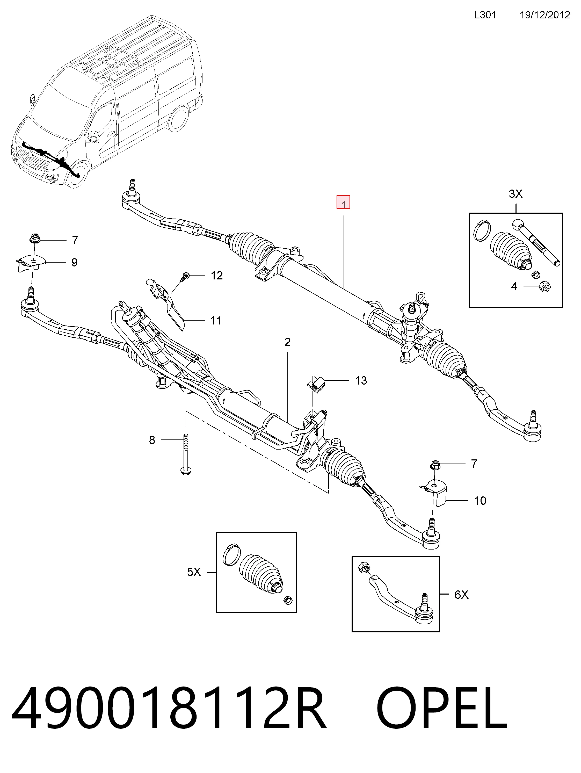 490018112R Opel Cremallera caja de direccion