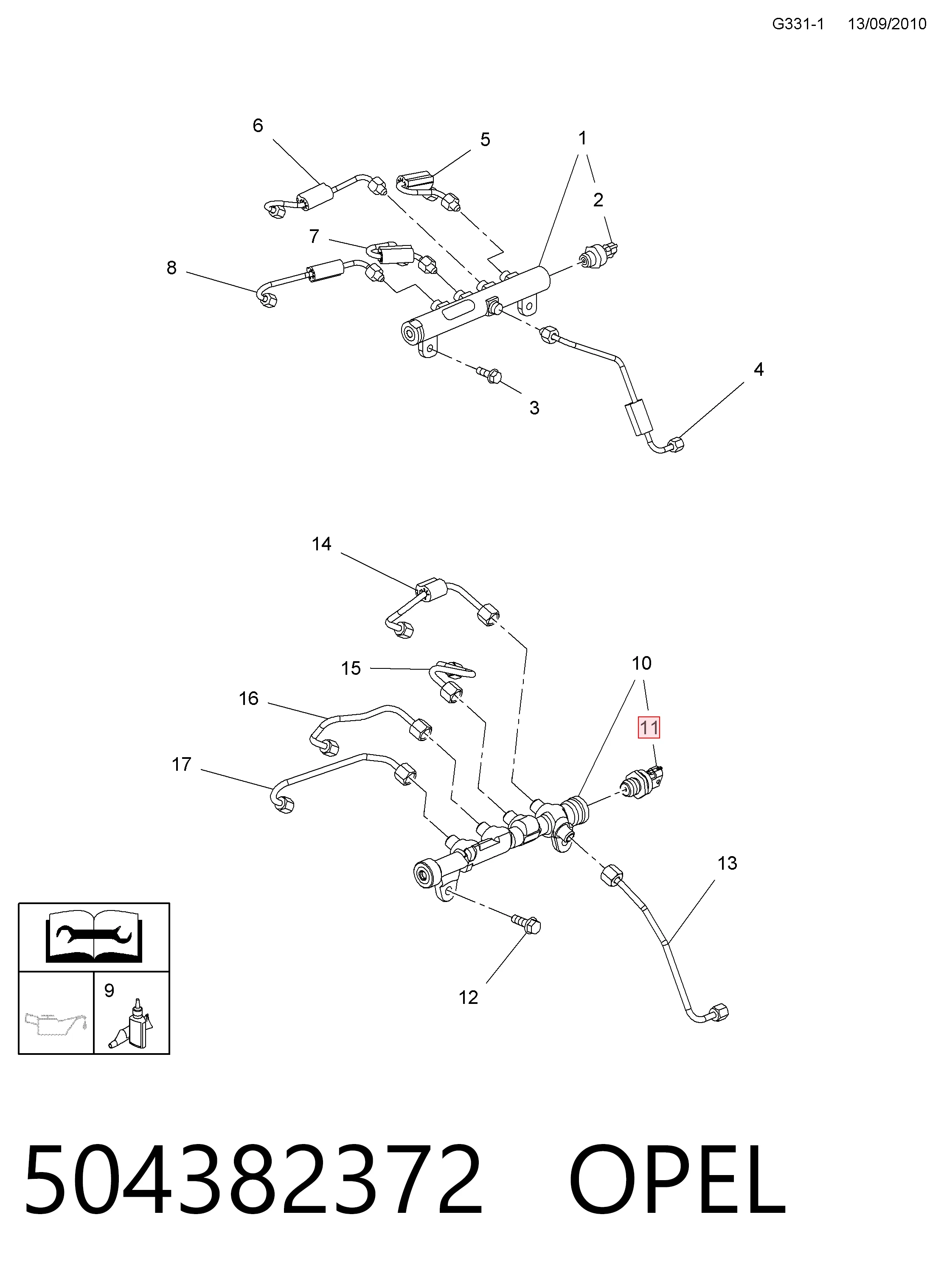 504382372 Opel Sensor de presión de combustible
