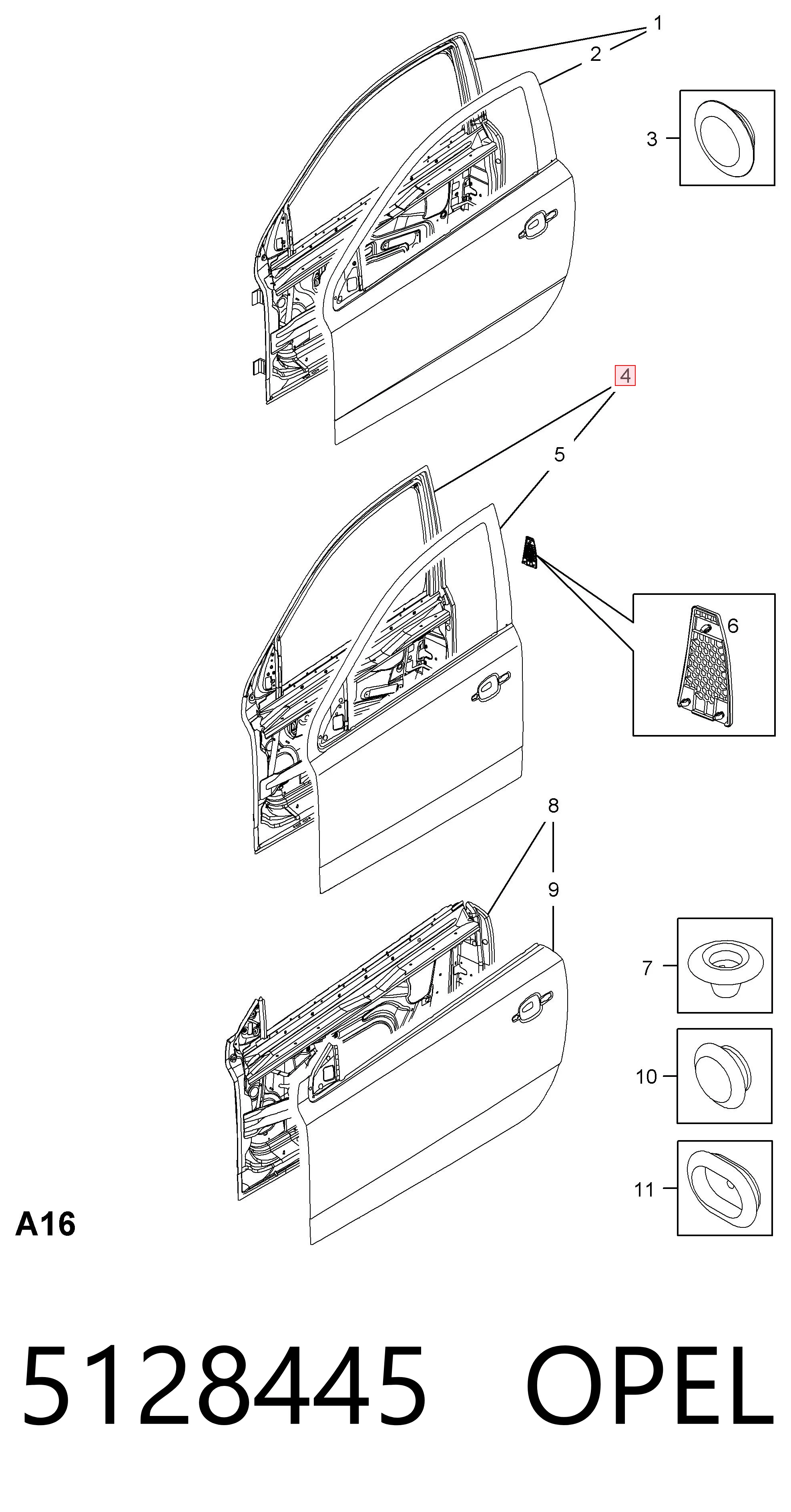 Puerta delantera para Opel Astra H L35