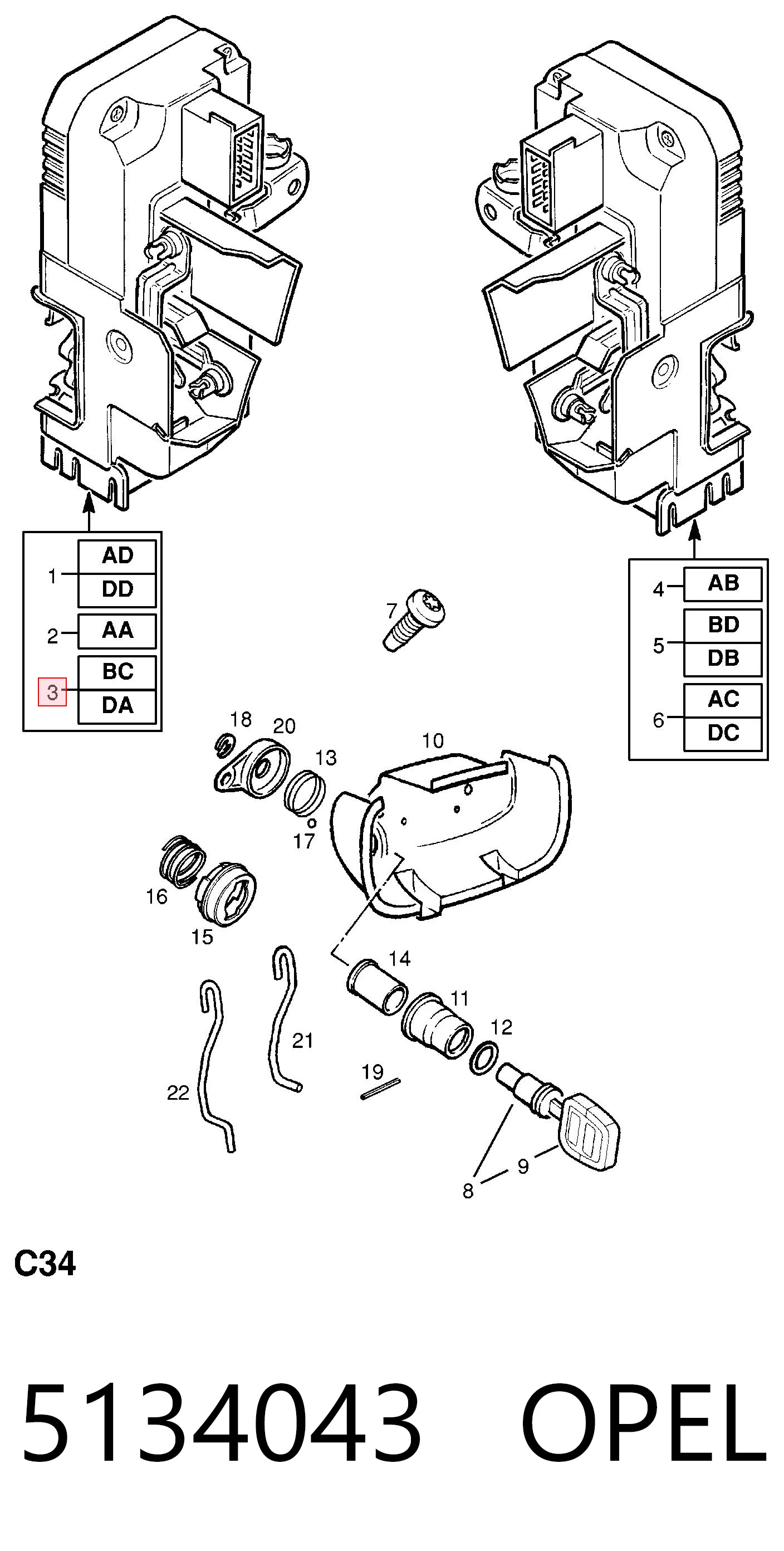 Cerradura de puerta para Opel Vectra B 36