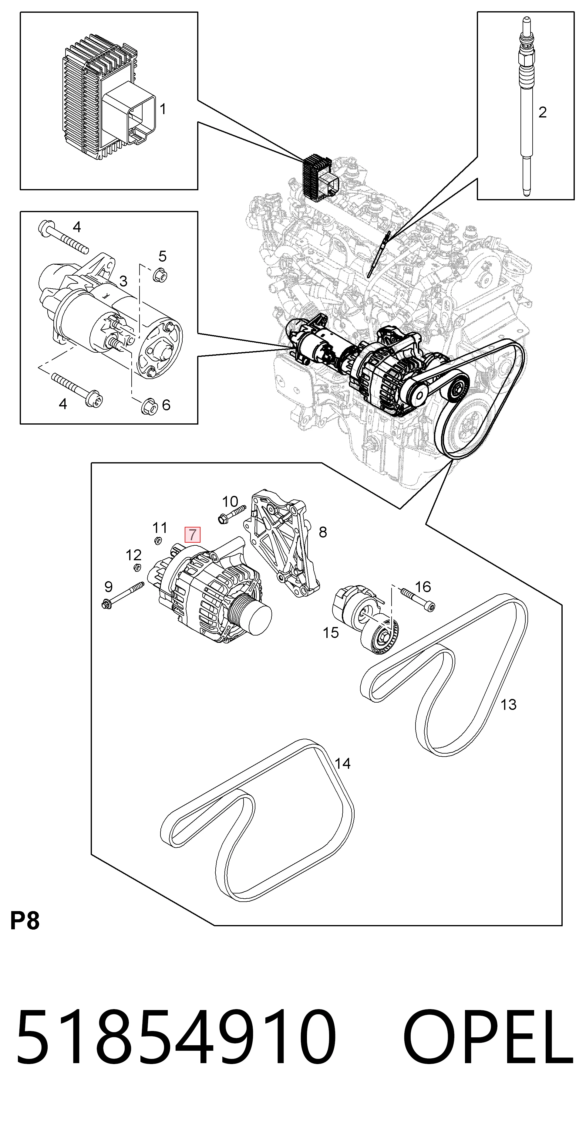 51854910 Opel Alternador de coche