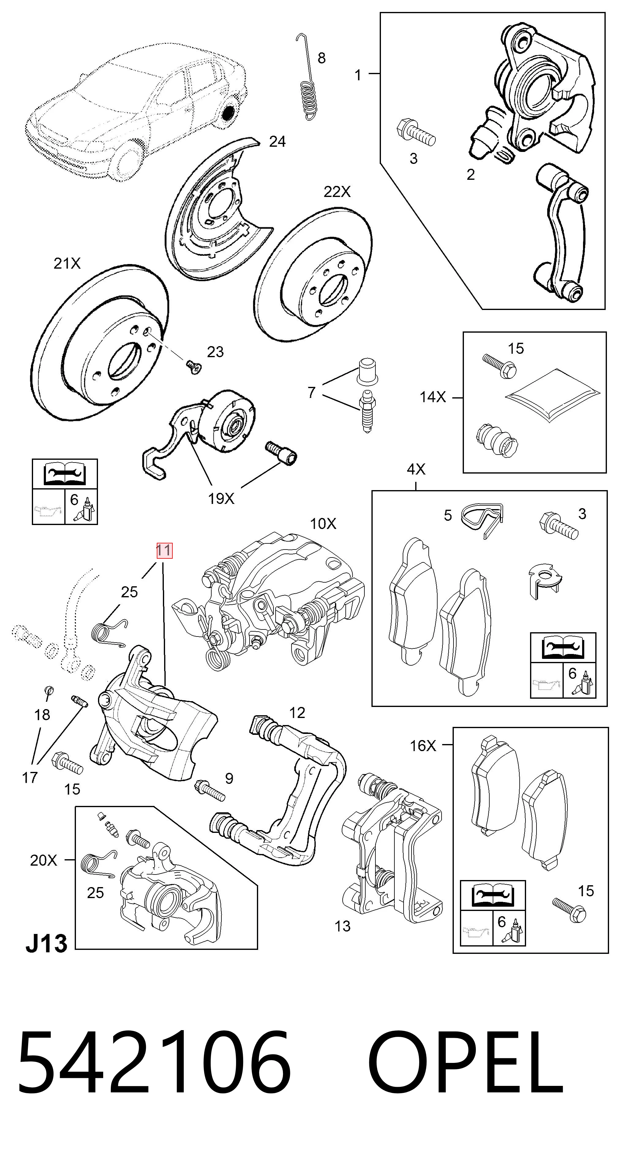 542106 Opel Pinza de freno trasera derecha