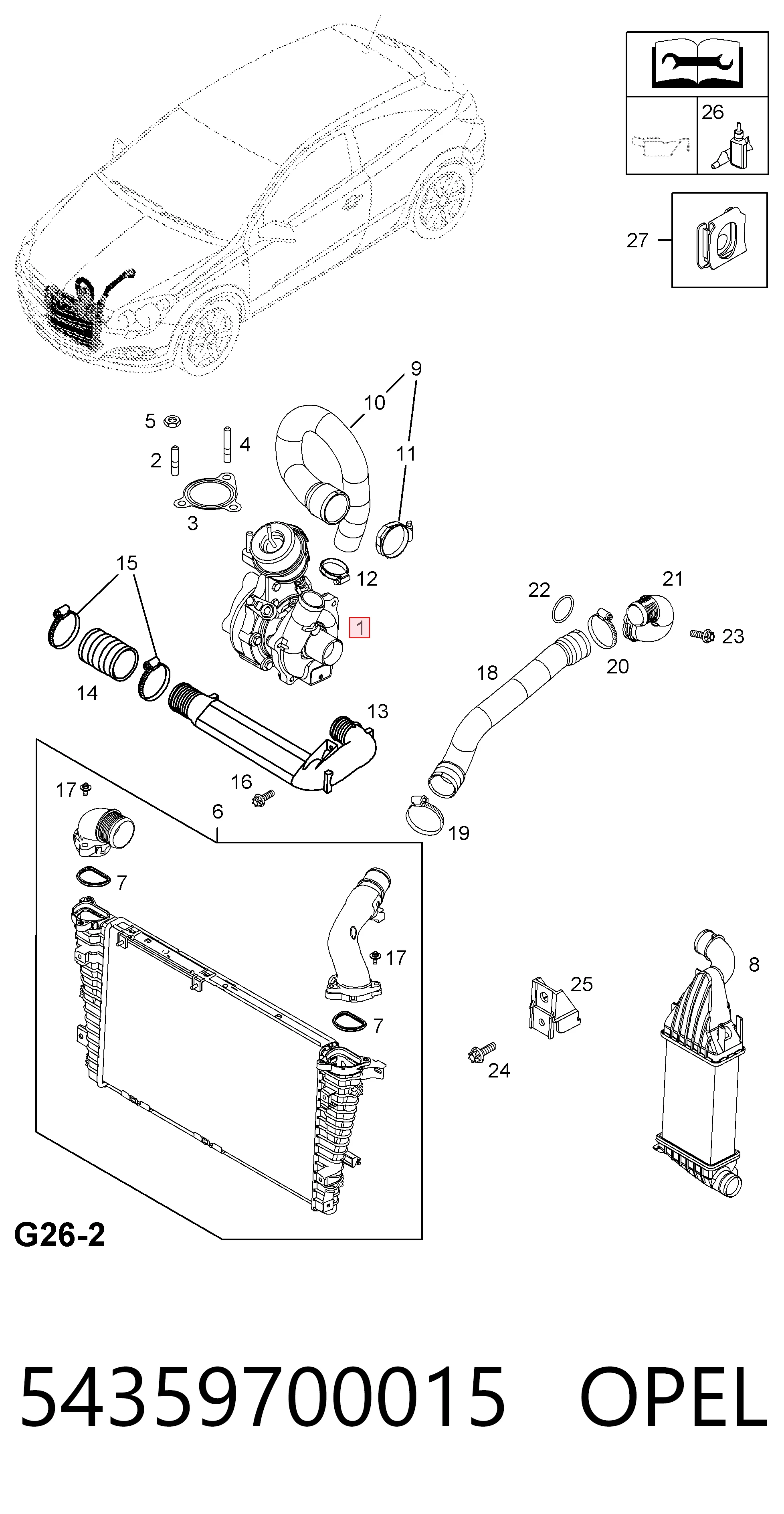 54359700015 Opel Turbo para motor