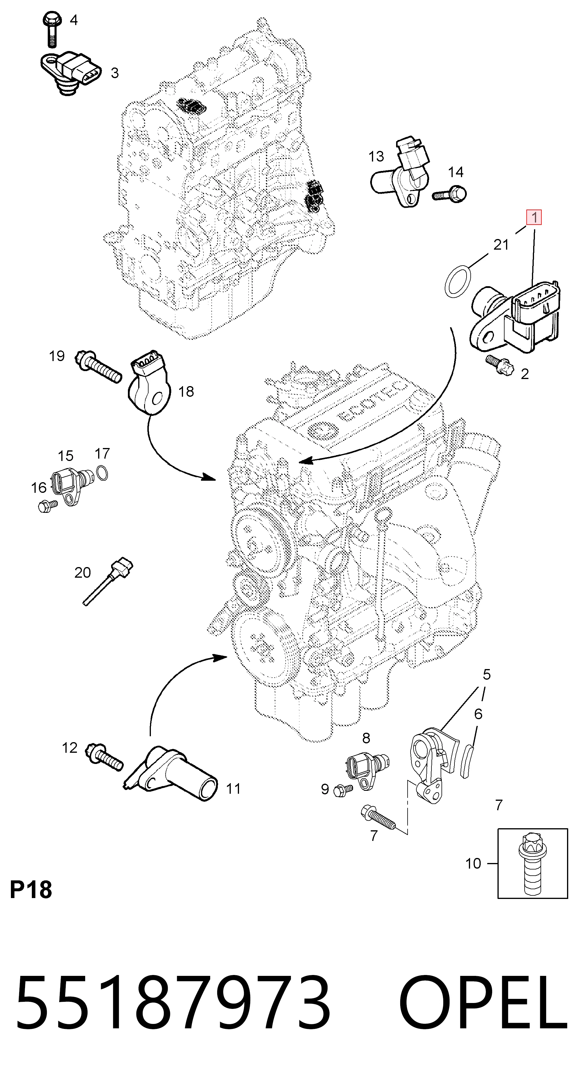 55187973 Opel Sensor posición arbol de levas