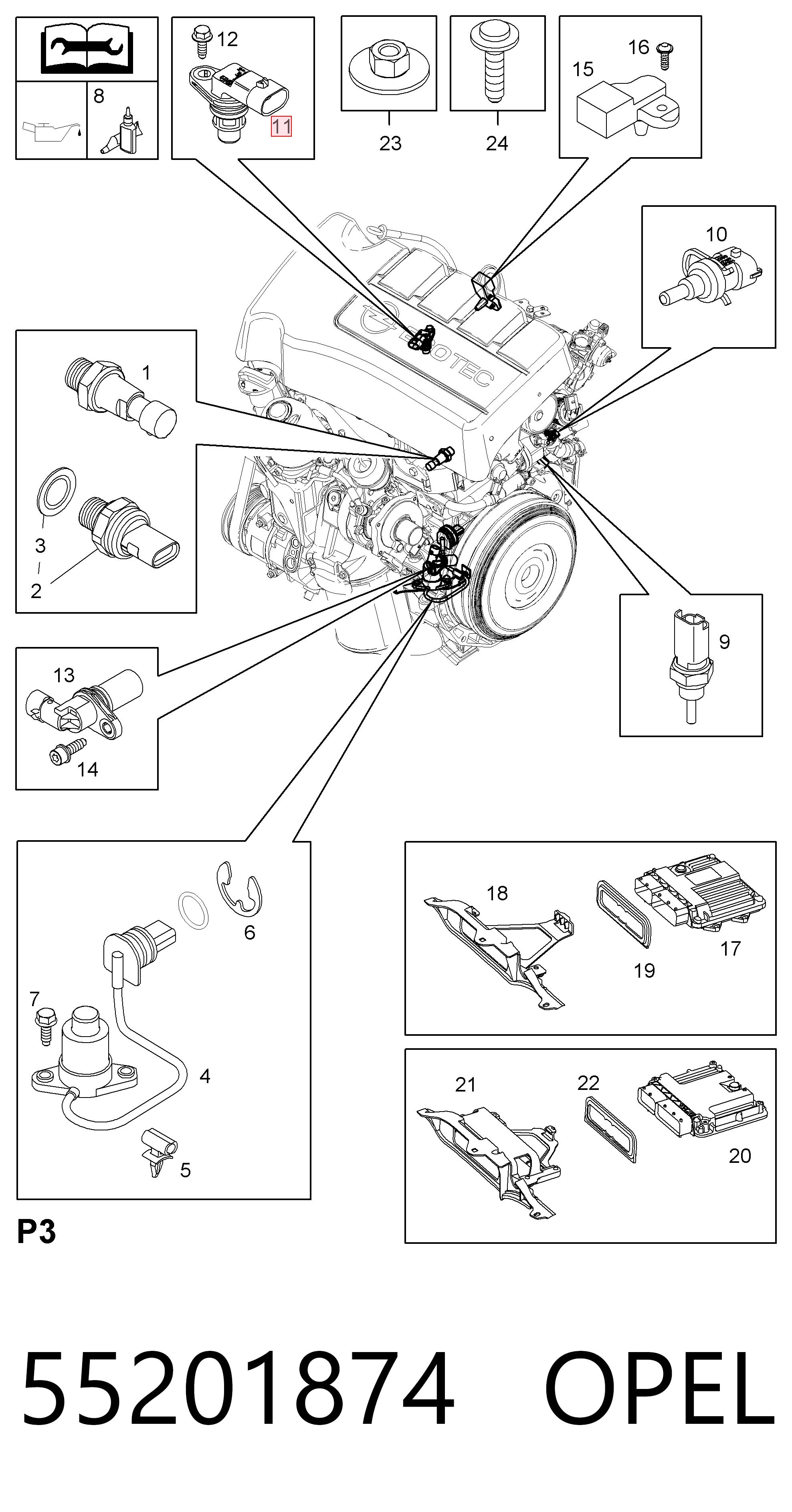 55201874 Opel Sensor posición arbol de levas