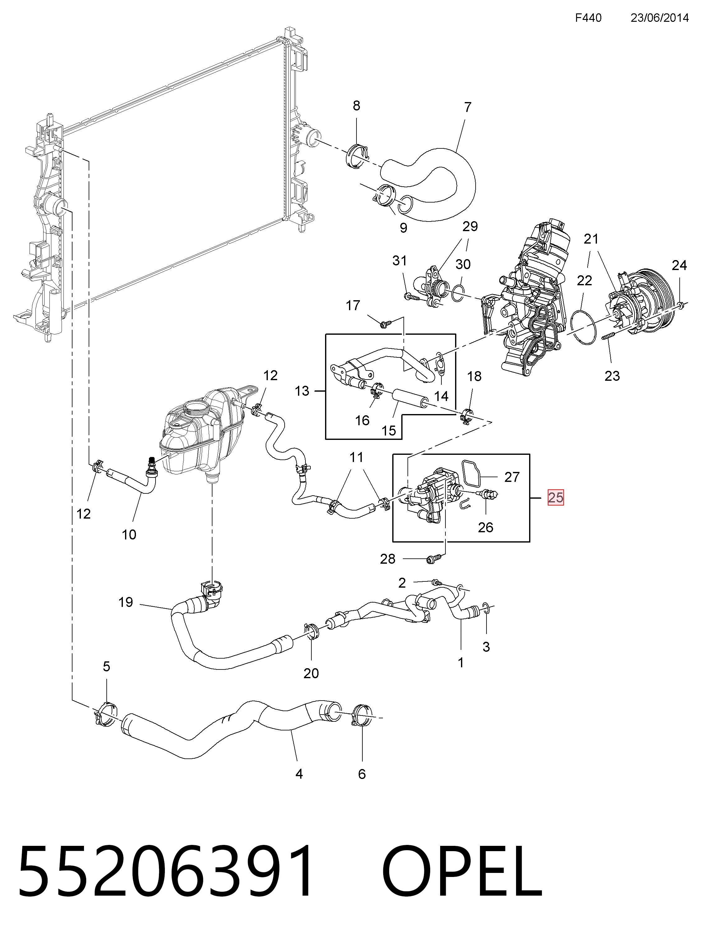 55206391 Opel Caja del termostato