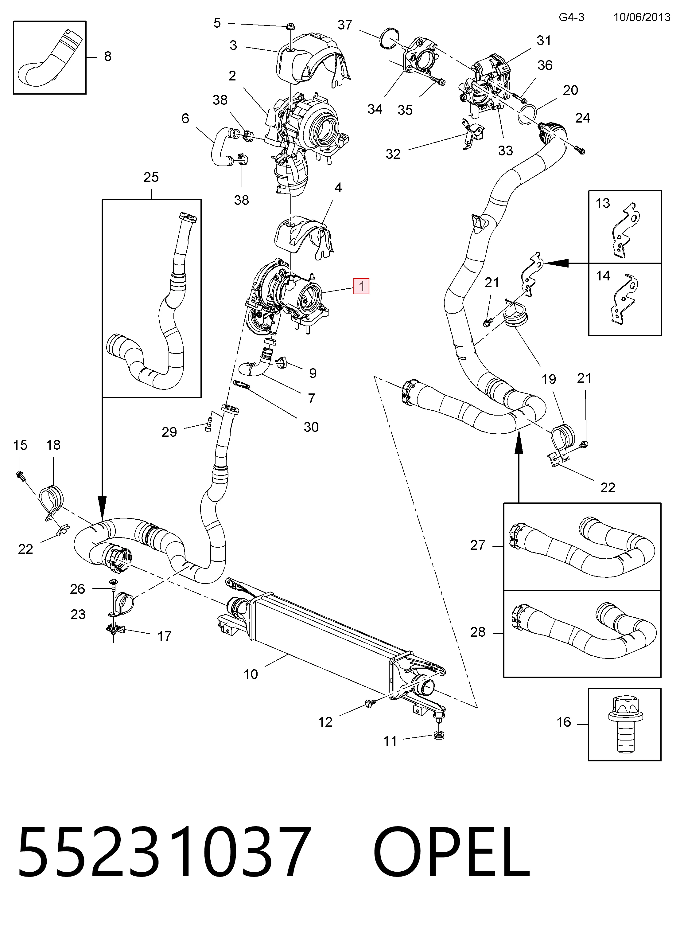 55231037 Opel Turbo para motor