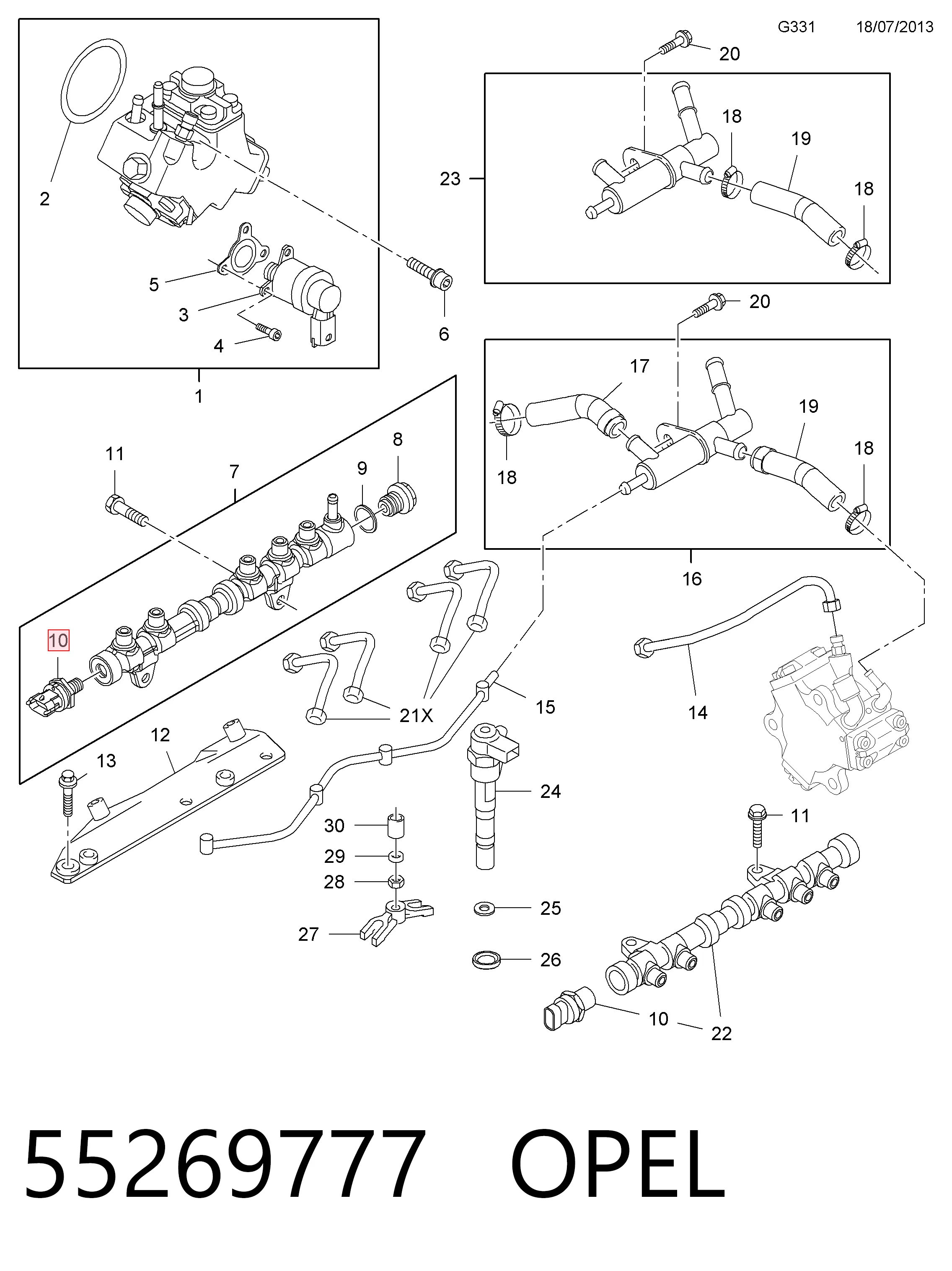 55269777 Opel Sensor de presión de combustible