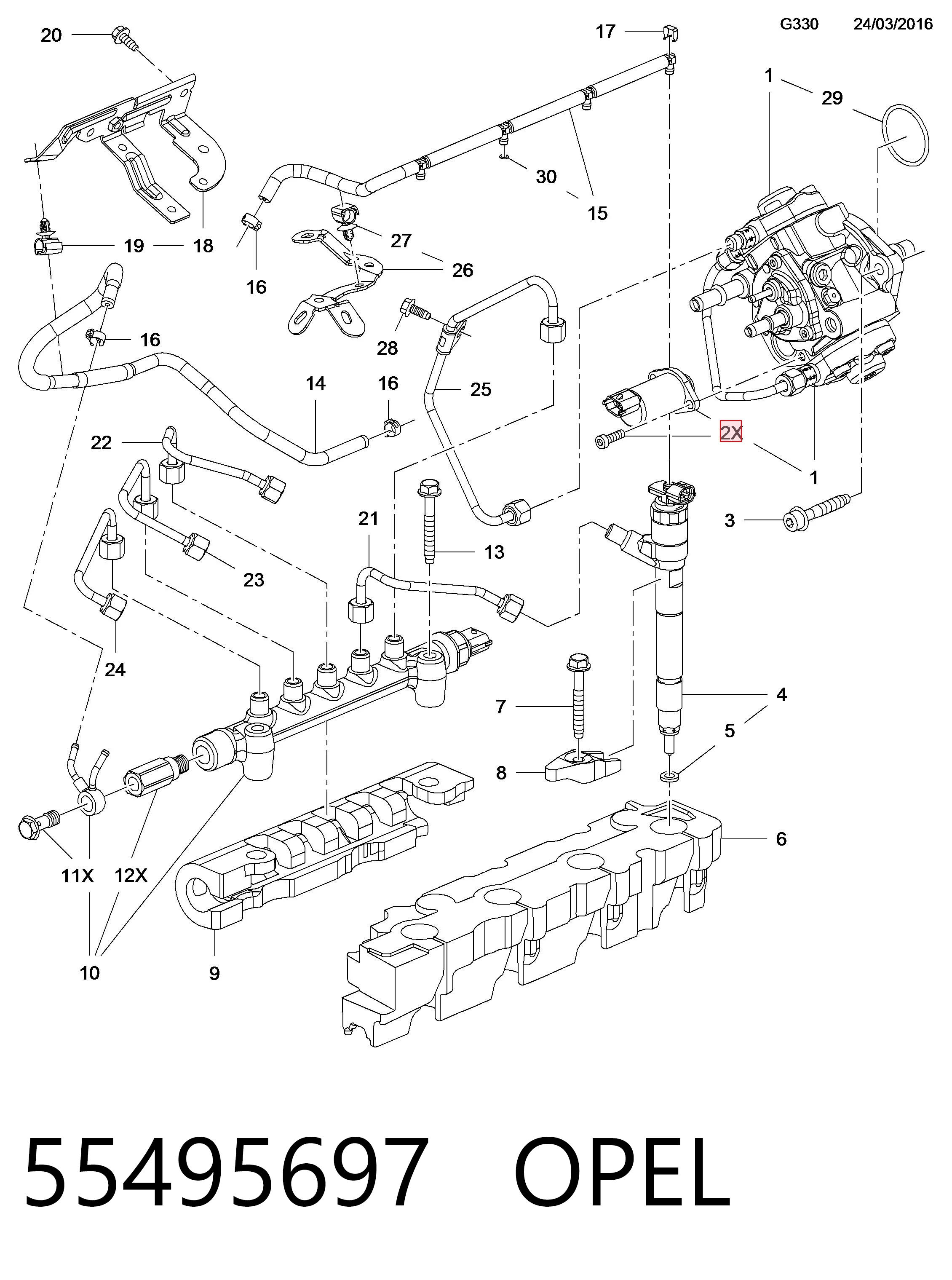55495697 Opel Válvula reguladora de presión del sistema common rail