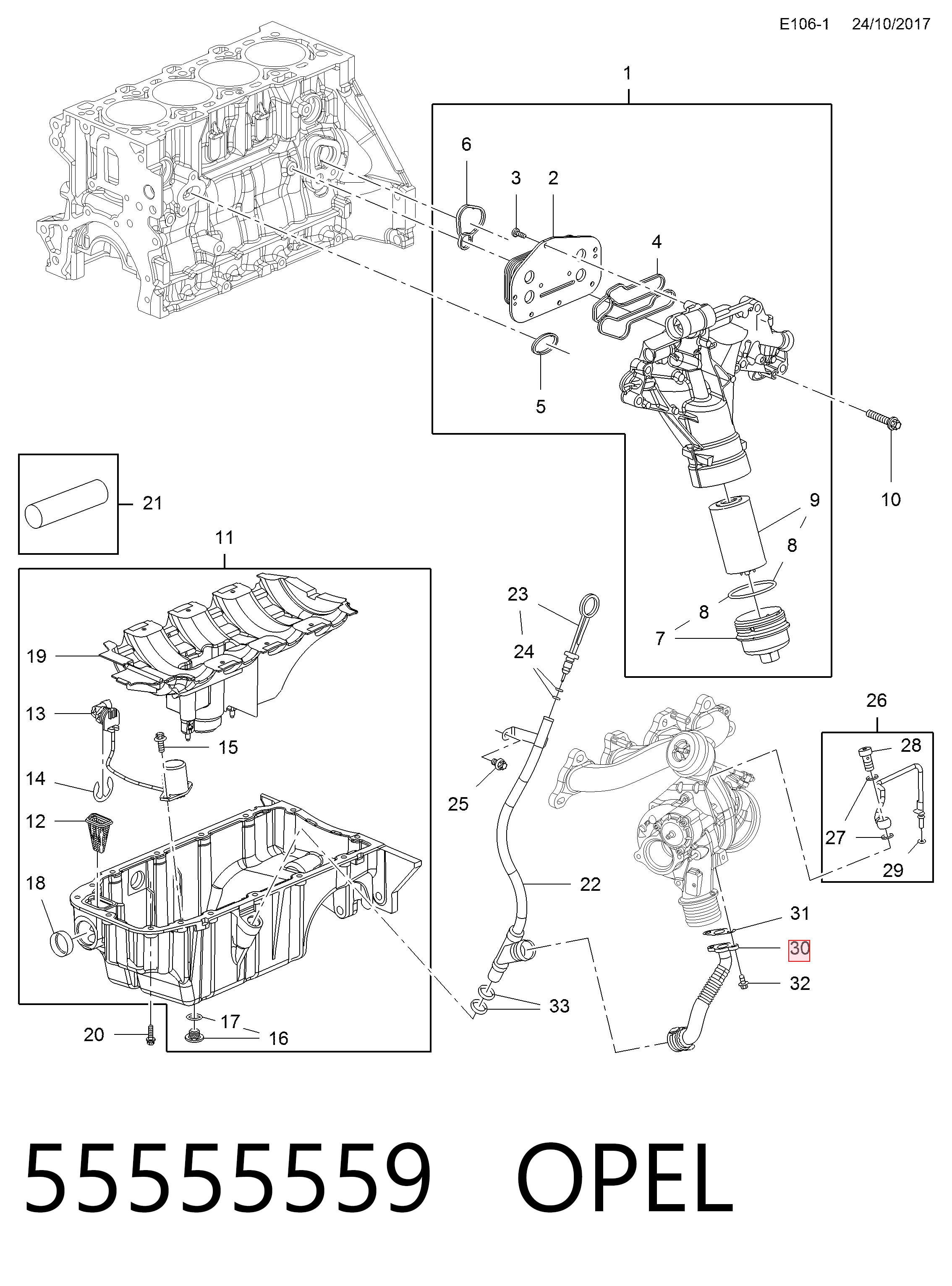 55555559 Opel Tubo de drenaje de aceite de turbocompresor
