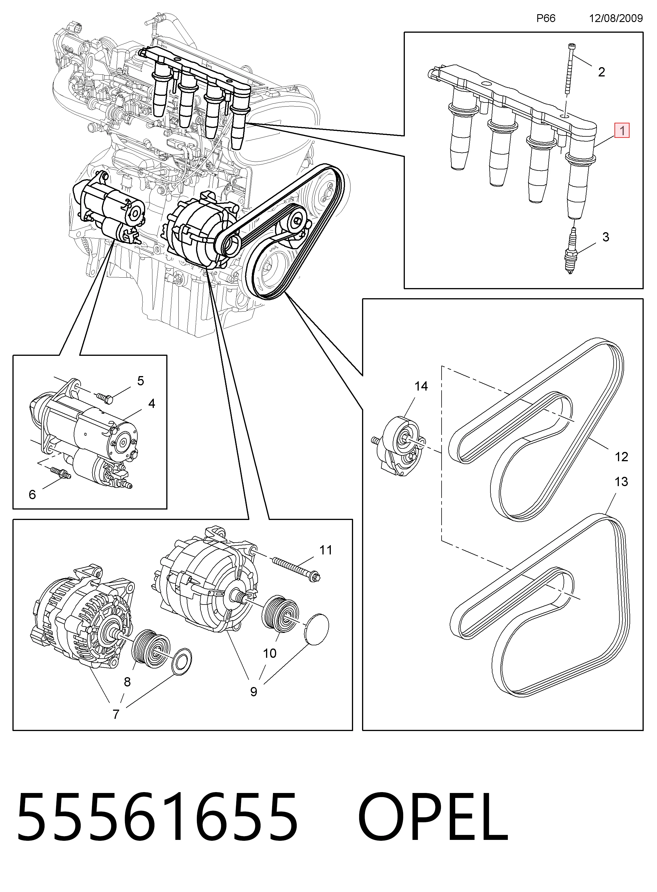 55561655 Opel Bobina de ignición