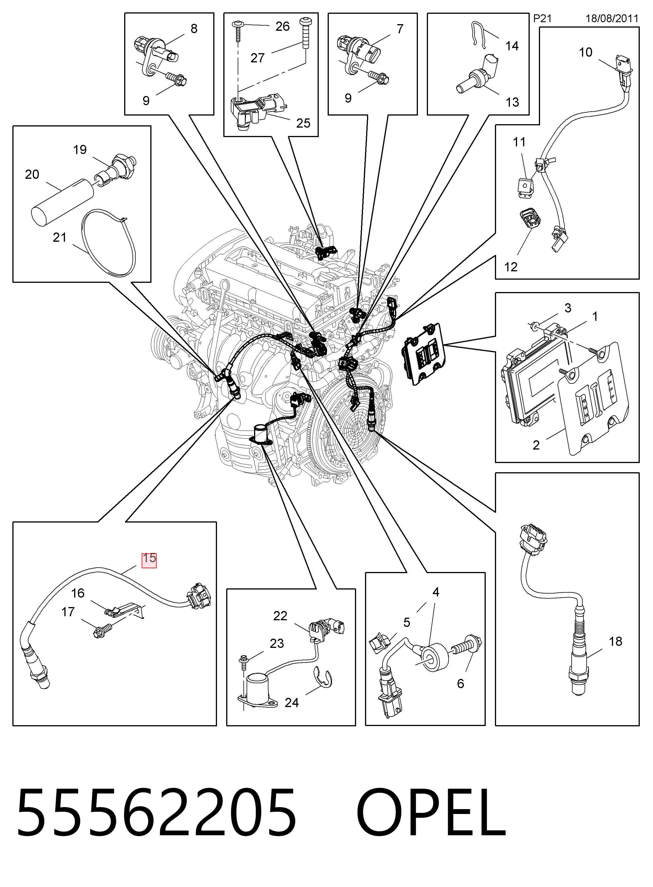 55562205 Opel Sonda lambda, sensor de oxígeno después del catalizador derecho