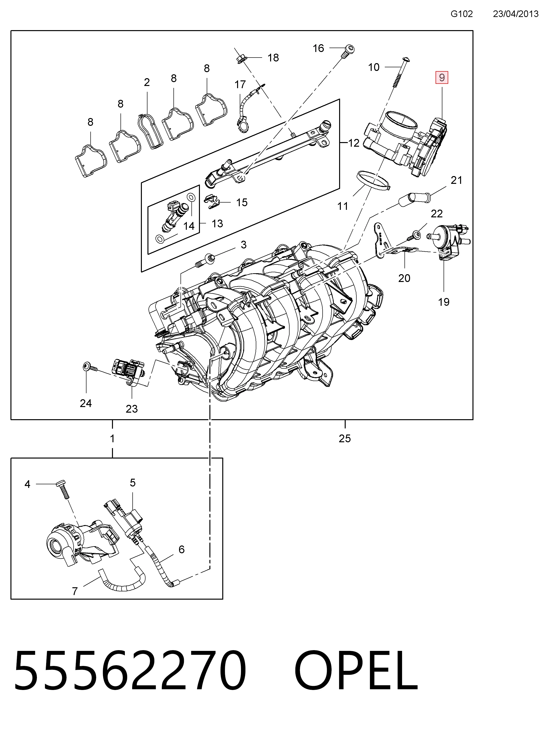 55562270 Opel Mariposa de admisión