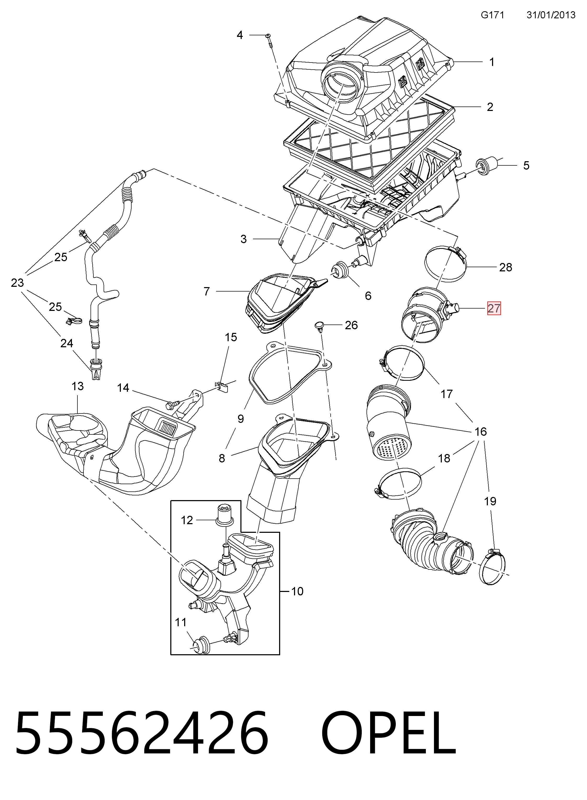 55562426 Opel Sensor de flujo de aire