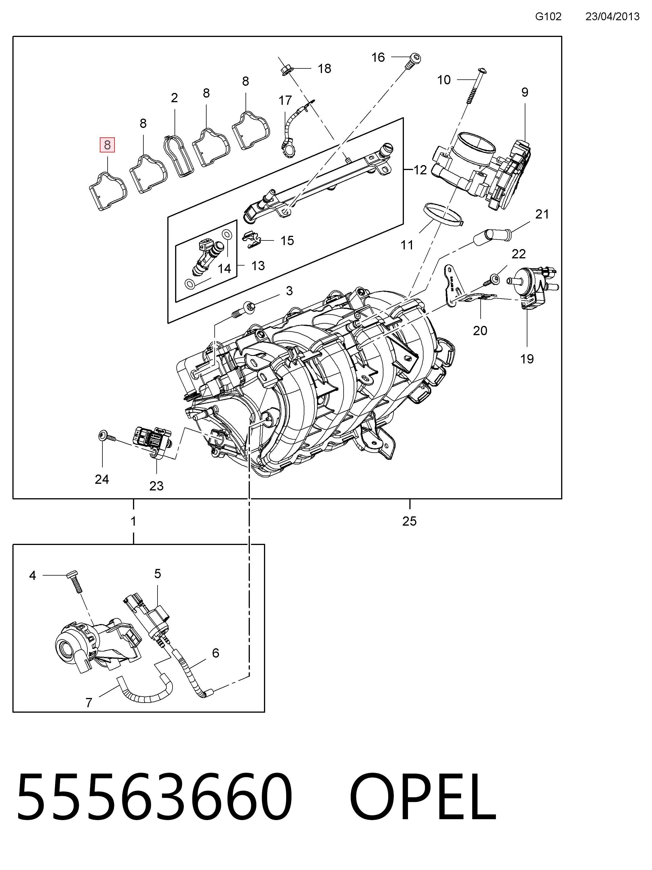 Junta superior del colector de admisión para Chevrolet Aveo T300