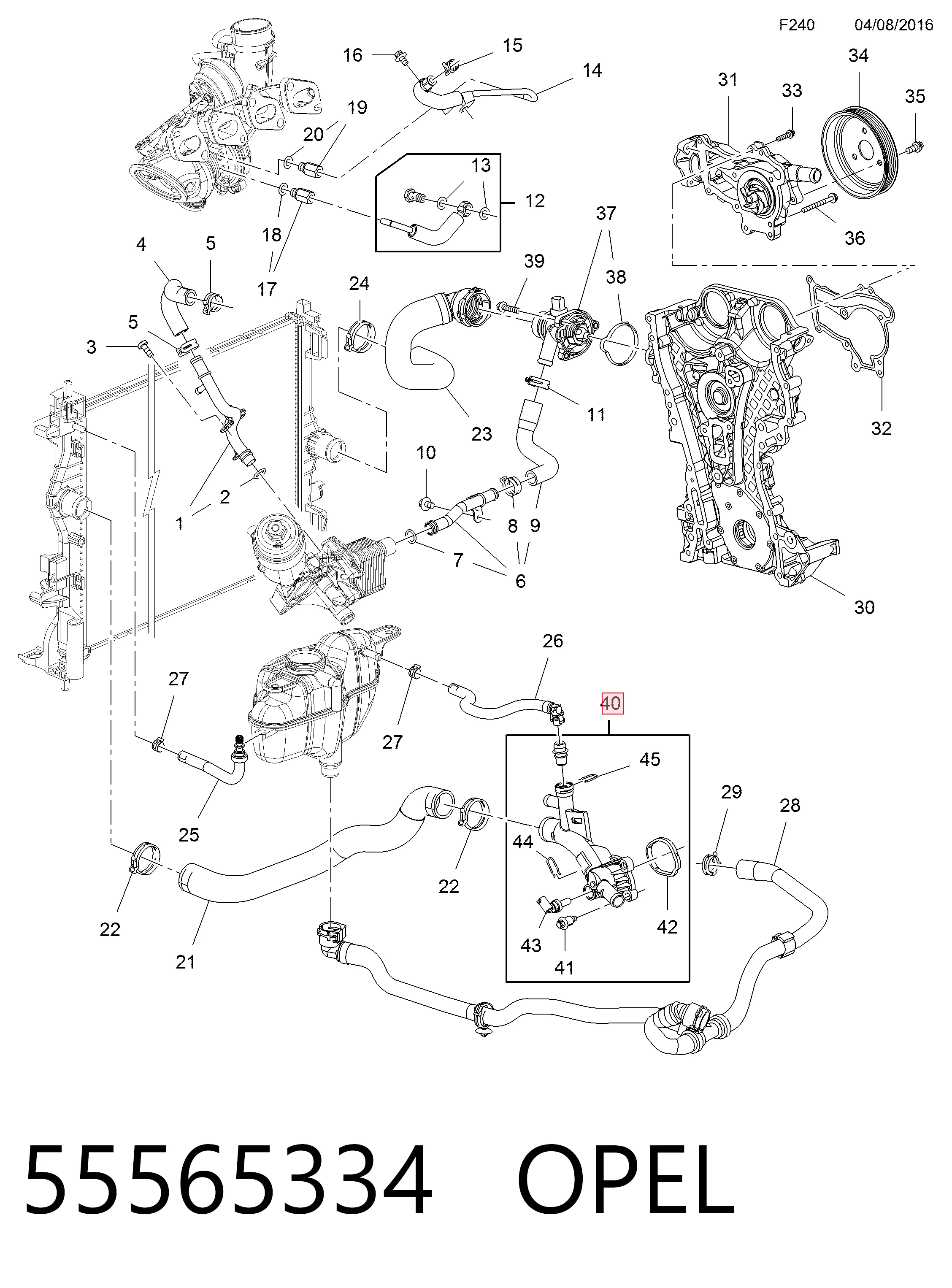 55565334 Opel Brida del sistema de refrigeración (triple unión)