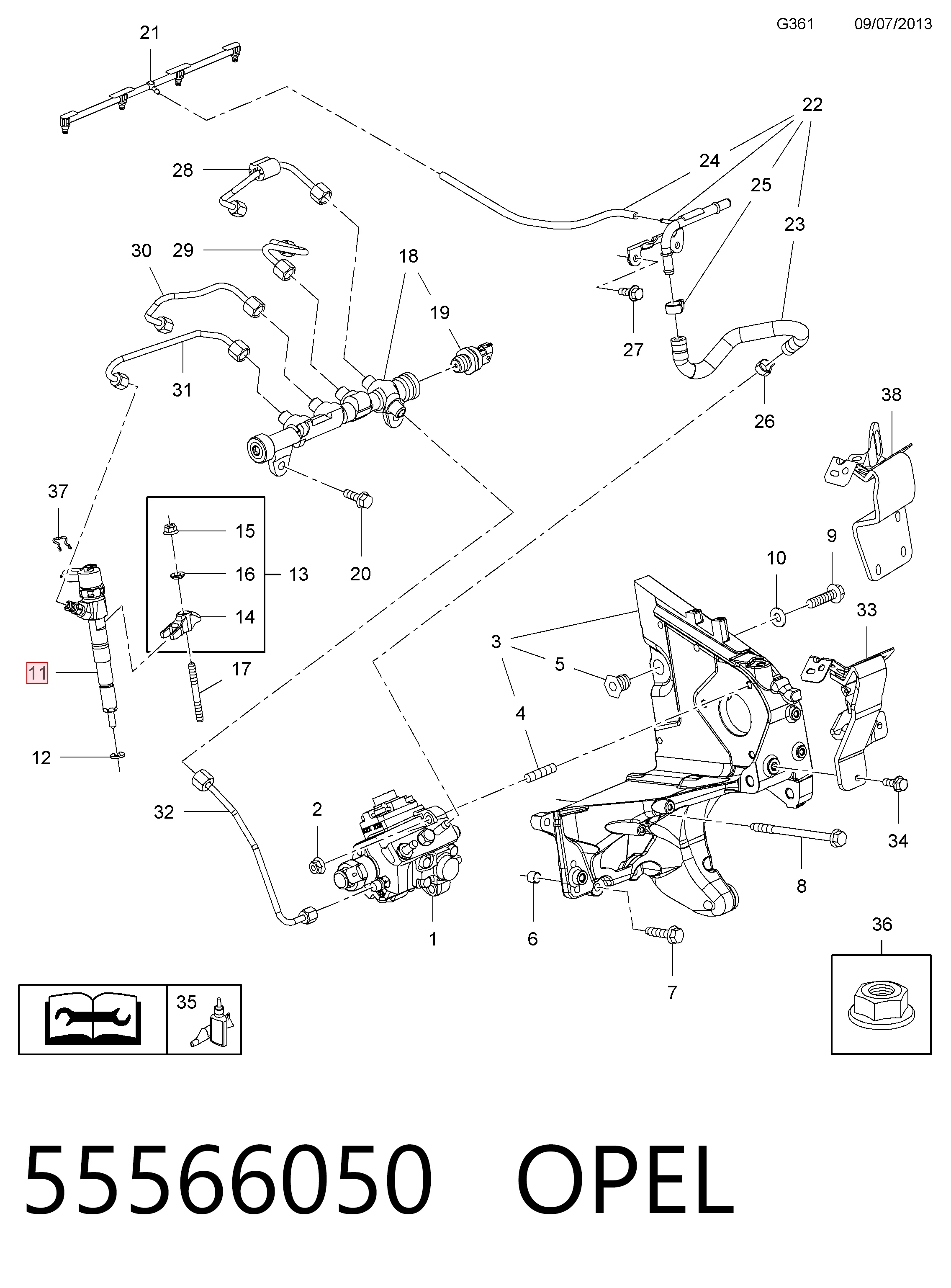 55566050 Opel Inyector de combustible