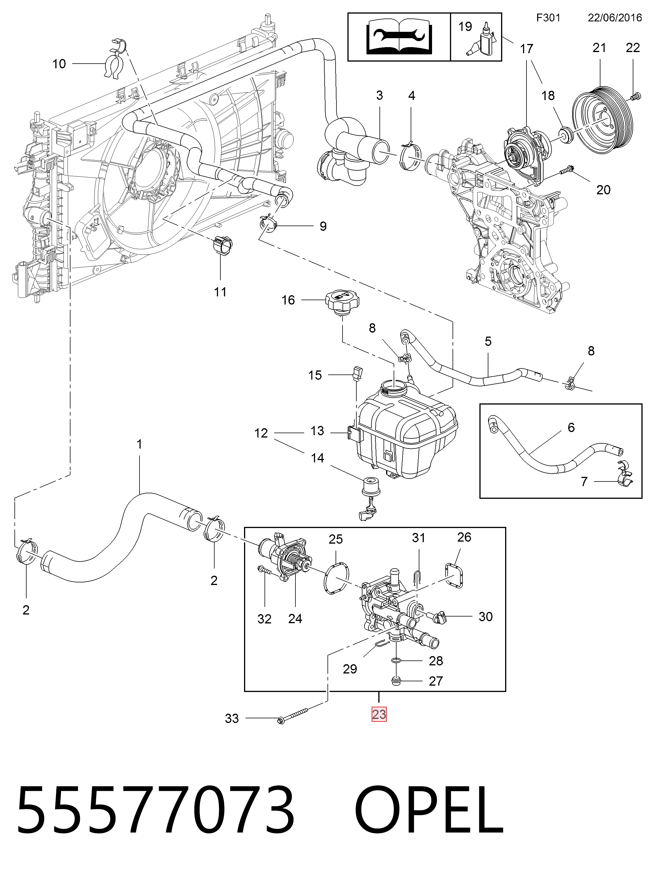 55577073 Opel Caja del termostato
