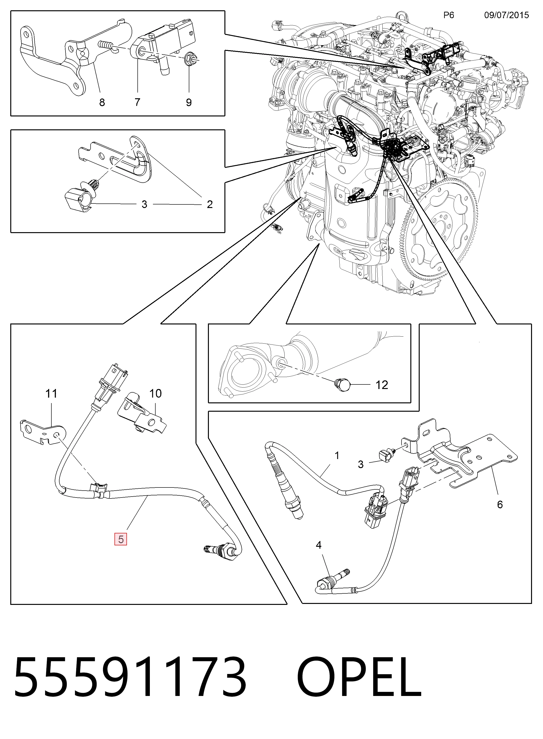 55591173 Opel Sensor de temperatura de gases de escape después del filtro de partículas