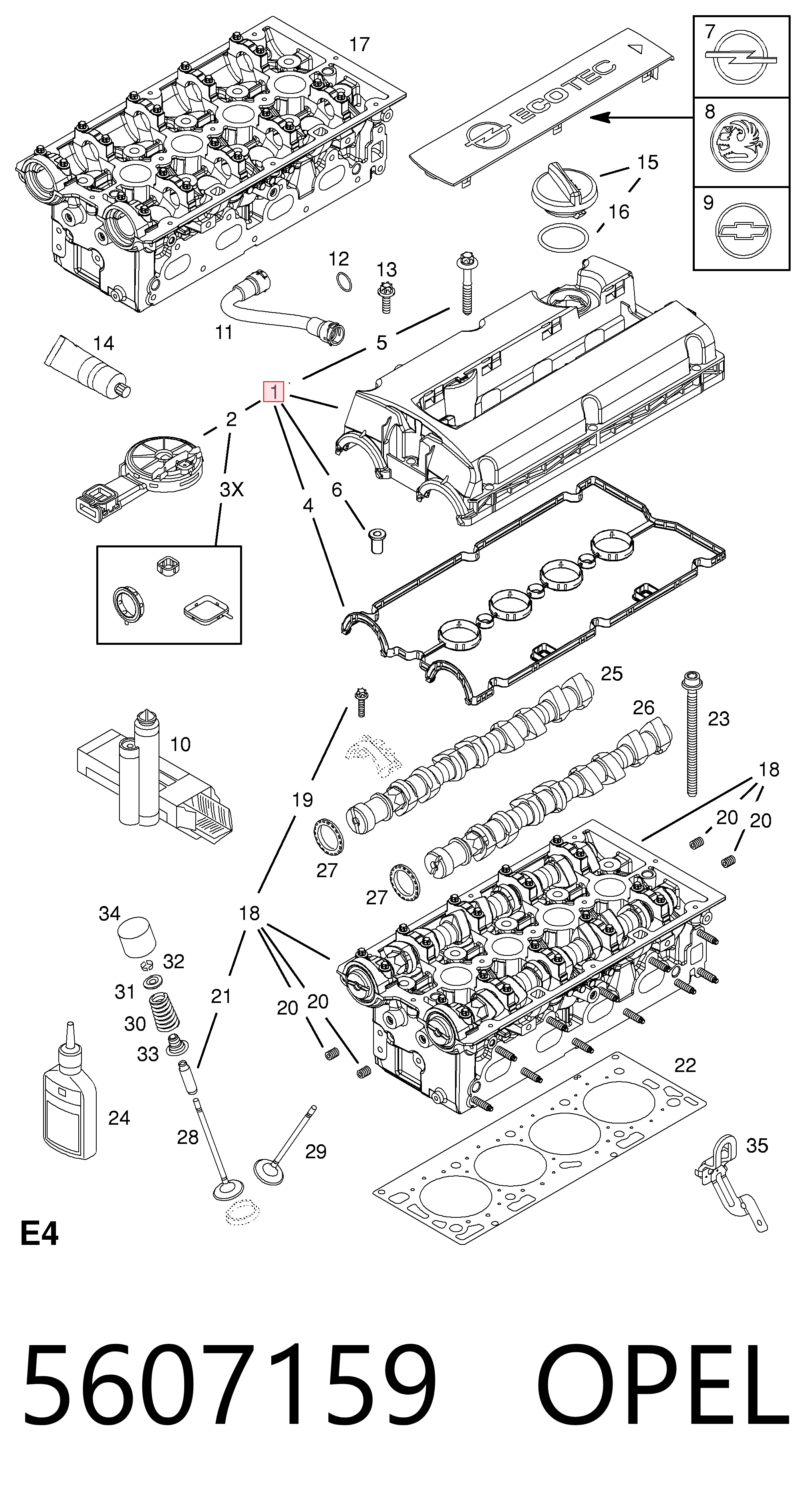 5607159 Opel Tapa de culata