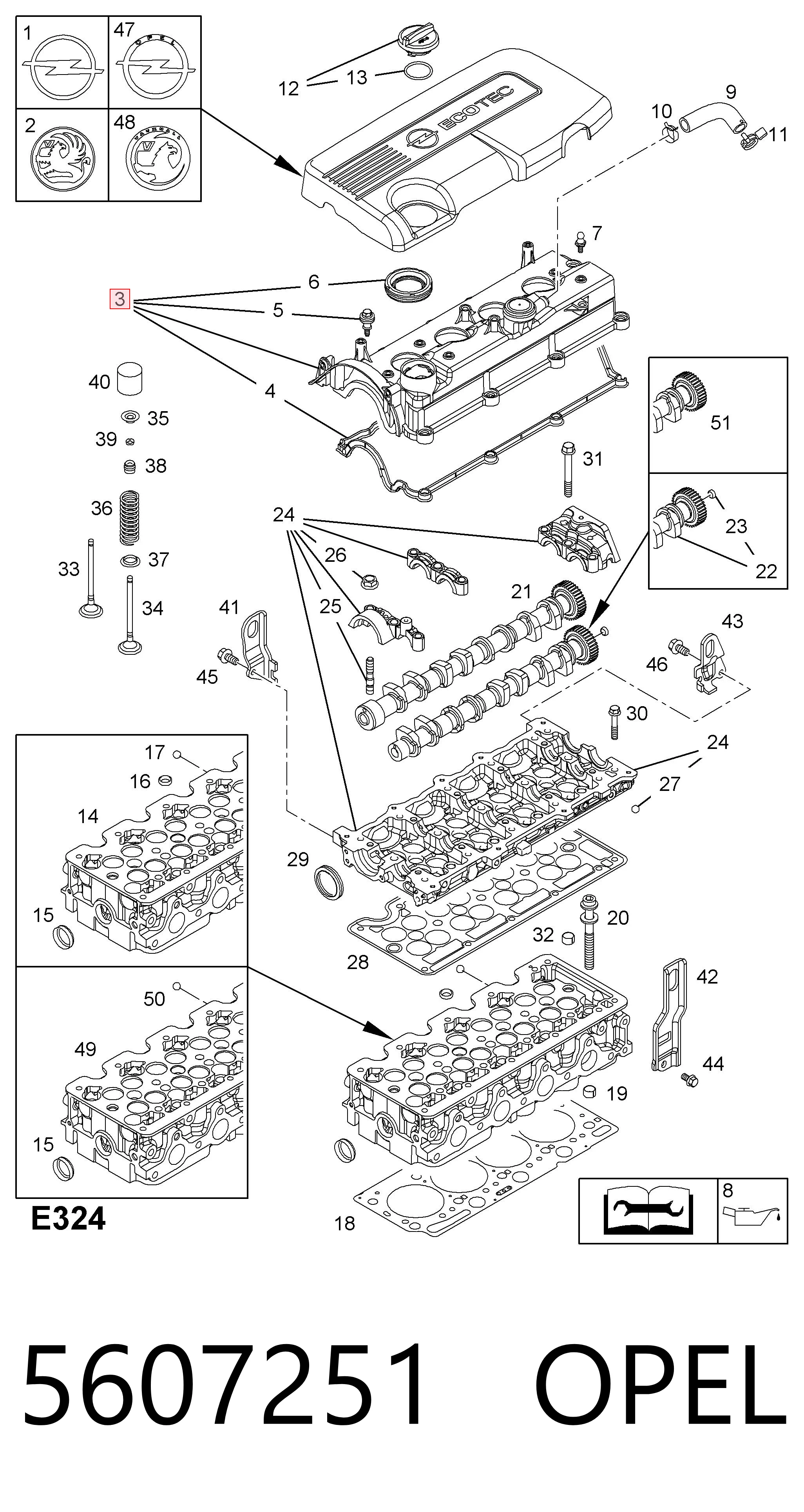 5607251 Opel Tapa de culata