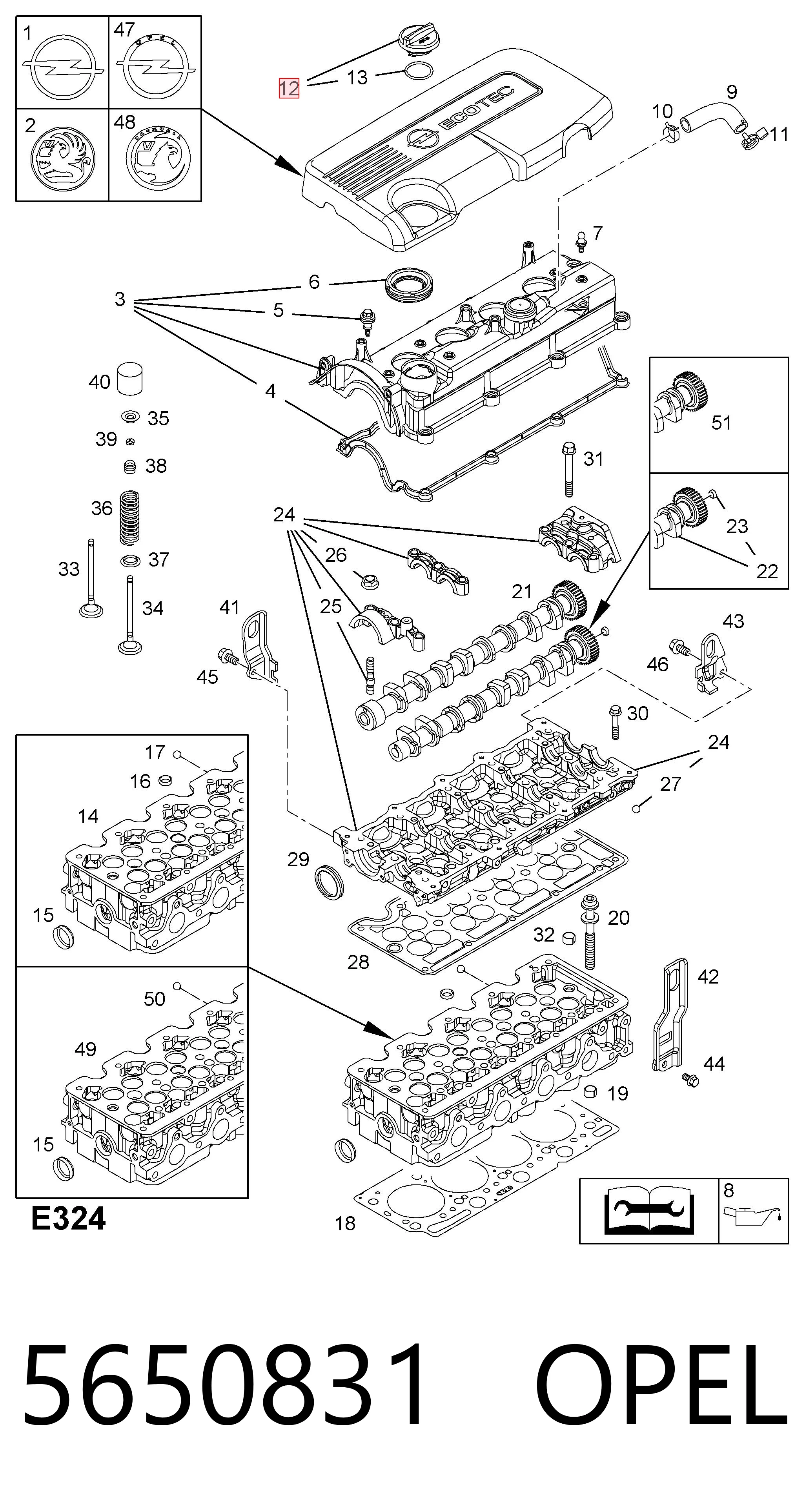 5650831 Opel Tapa, tubuladura de relleno de aceite