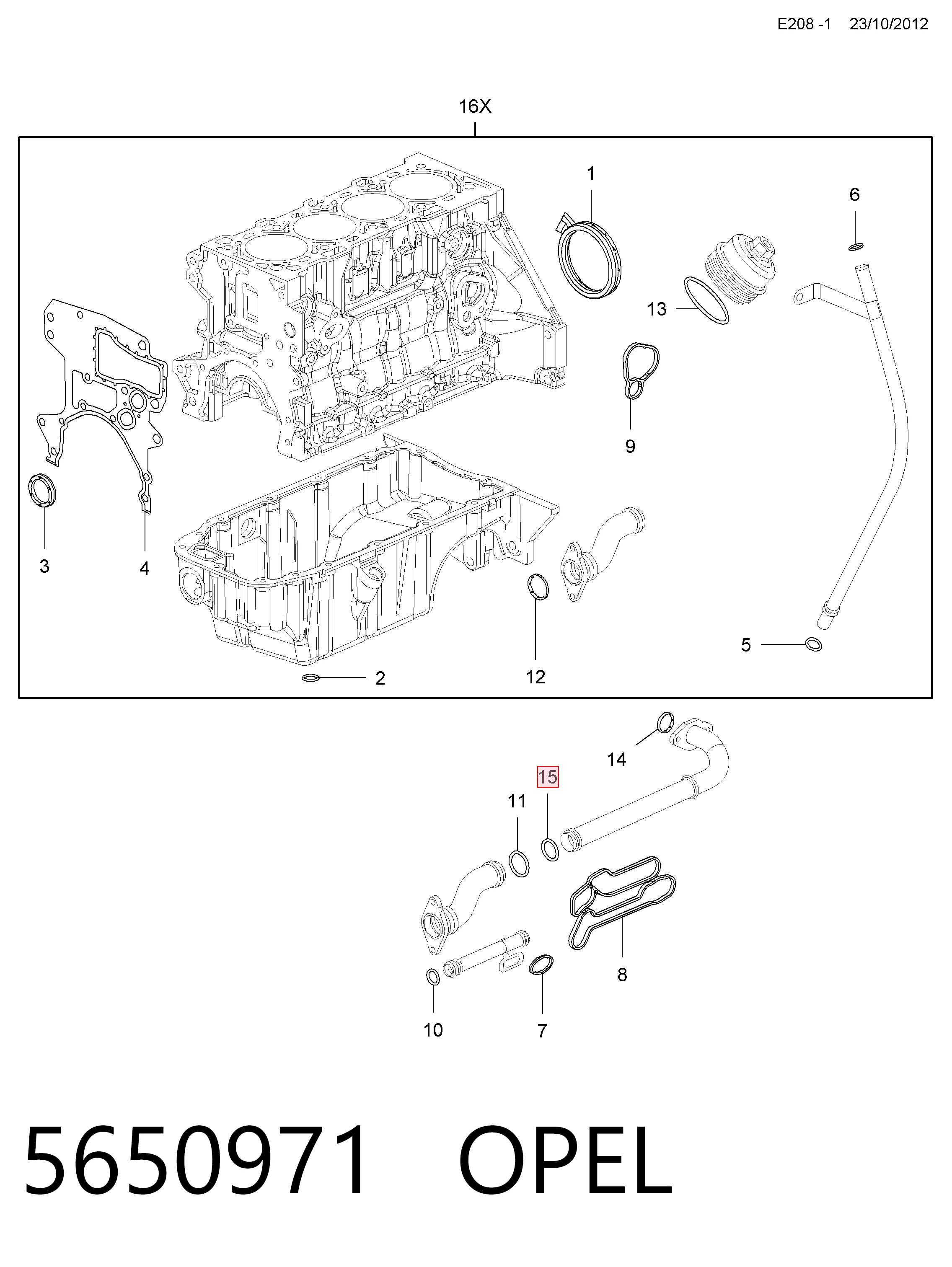 5650971 Opel Junta superior del conducto de aceite del enfriador