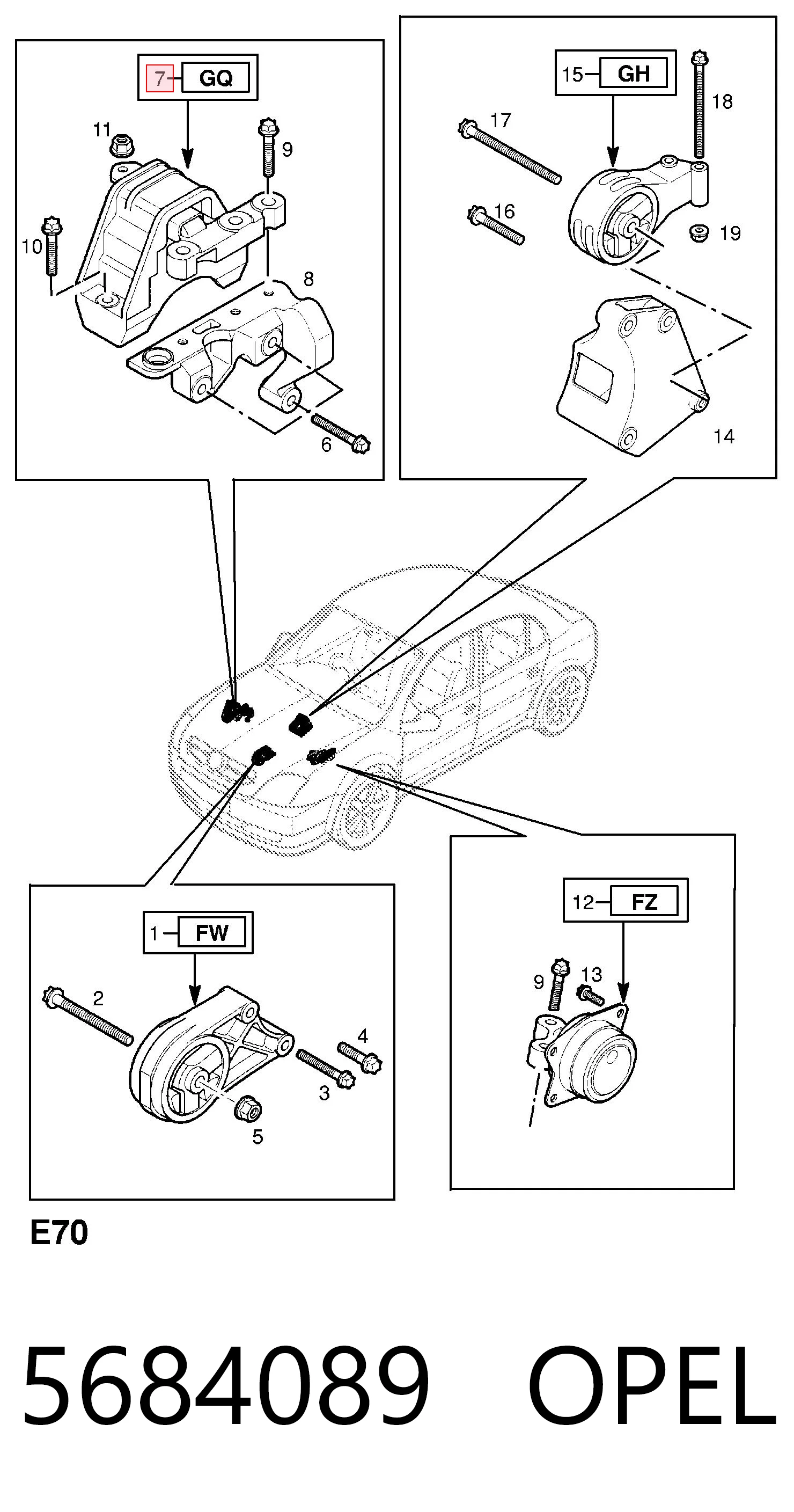 Soporte de motor derecho 5684089 OPEL